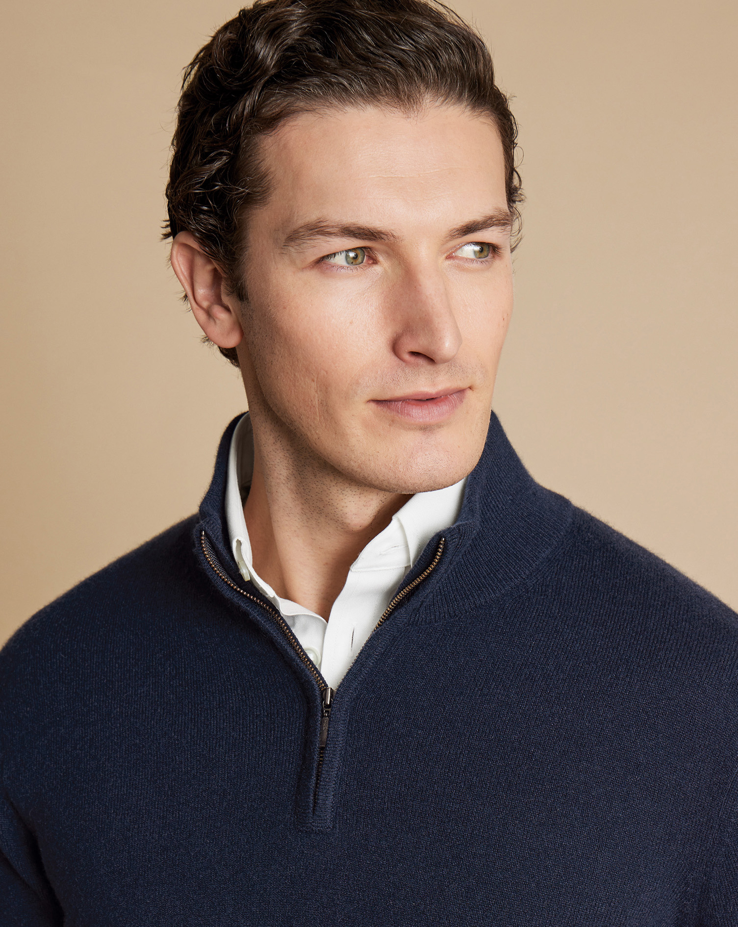 Cashmere Zip Neck Jumper - Navy