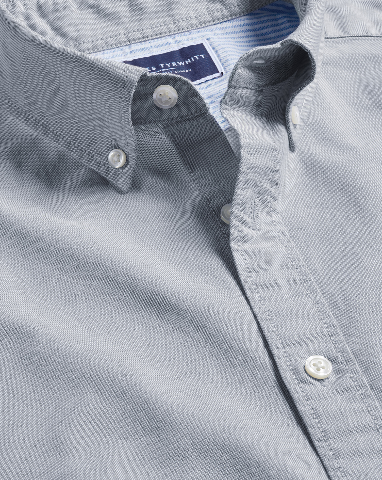 Button-Down Collar Stretch Washed Oxford Shirt - Light Grey