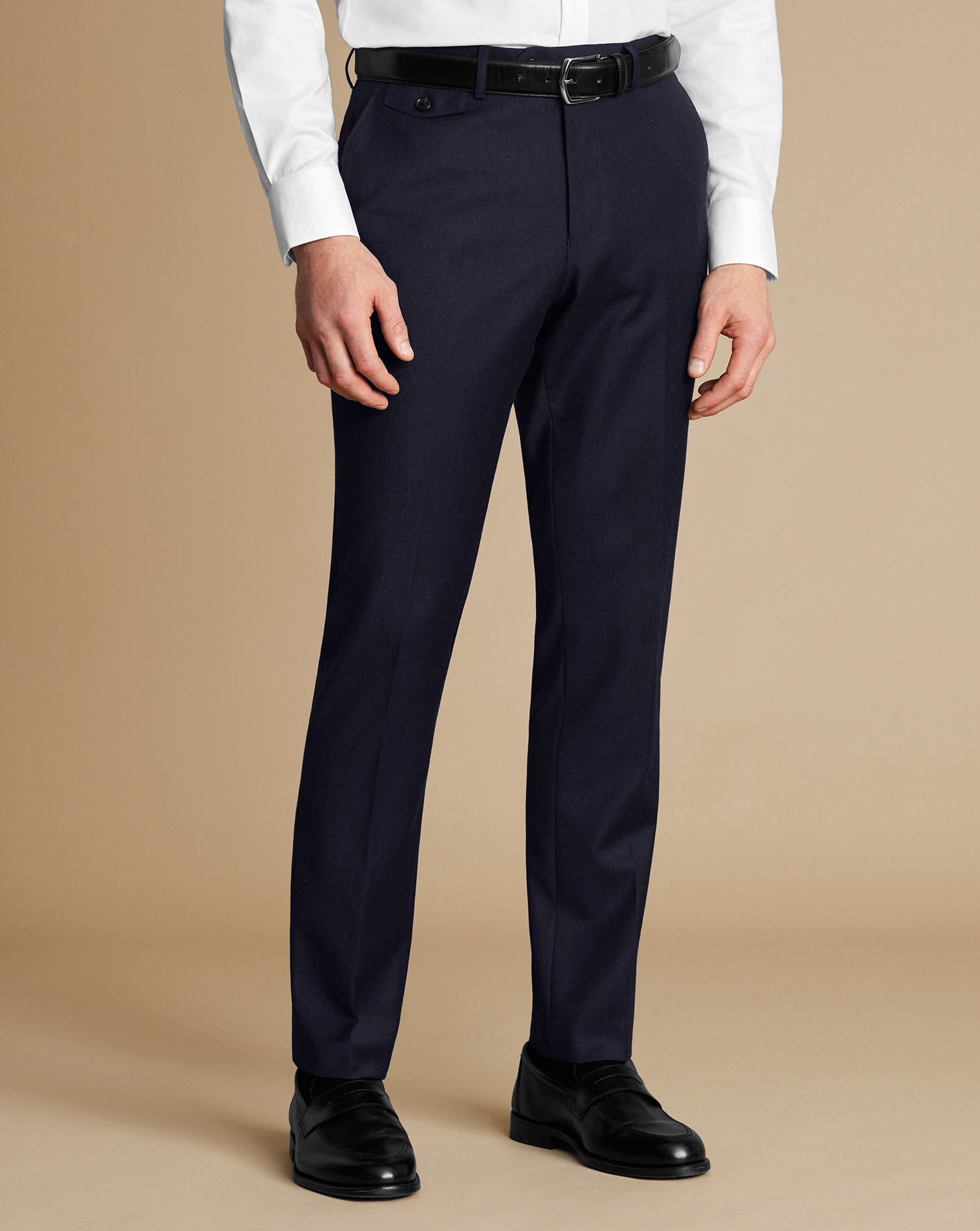 Twill Wool Stretch Trousers - Navy