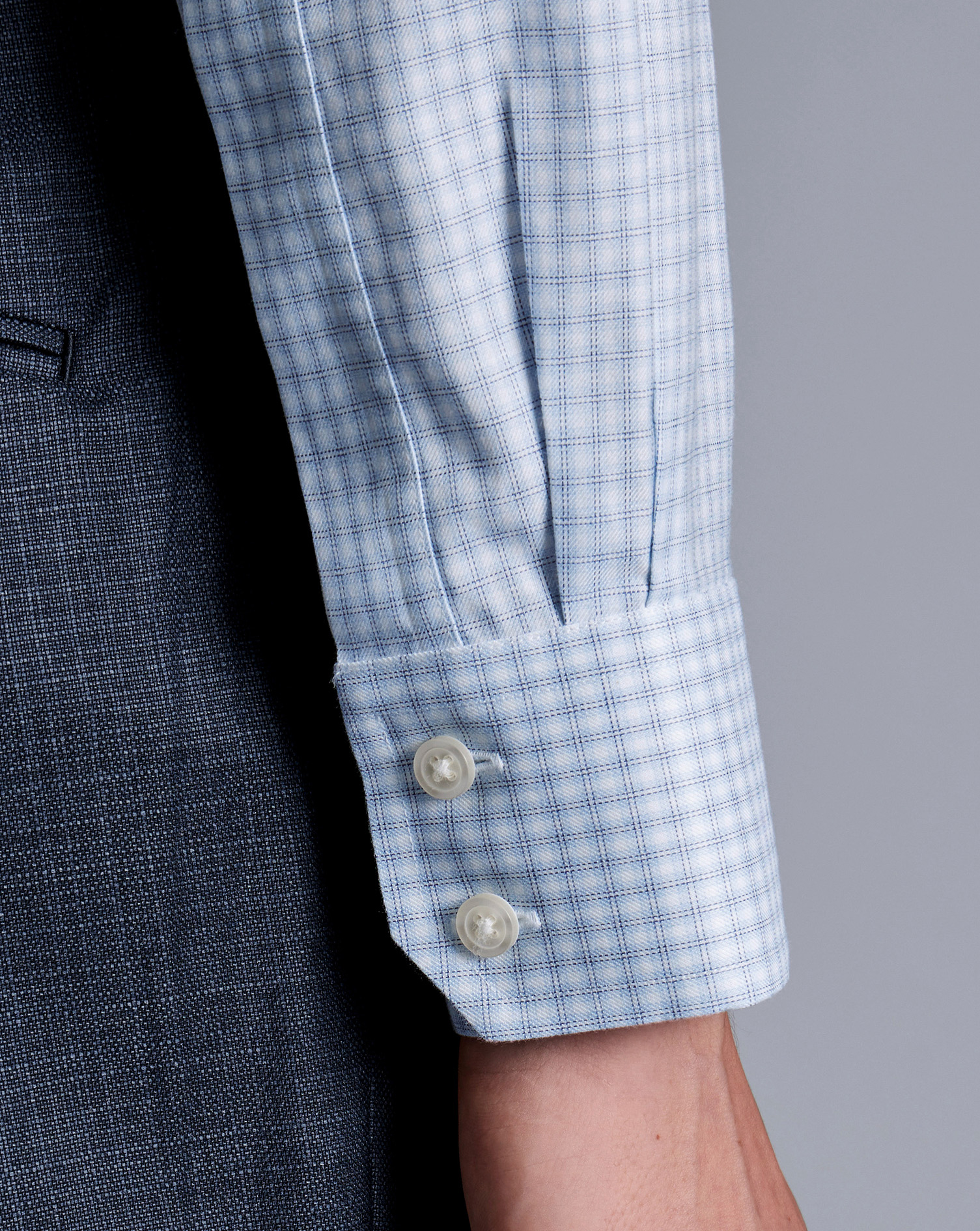 Cutaway Collar Non-Iron Double Check Shirt - Sky Blue