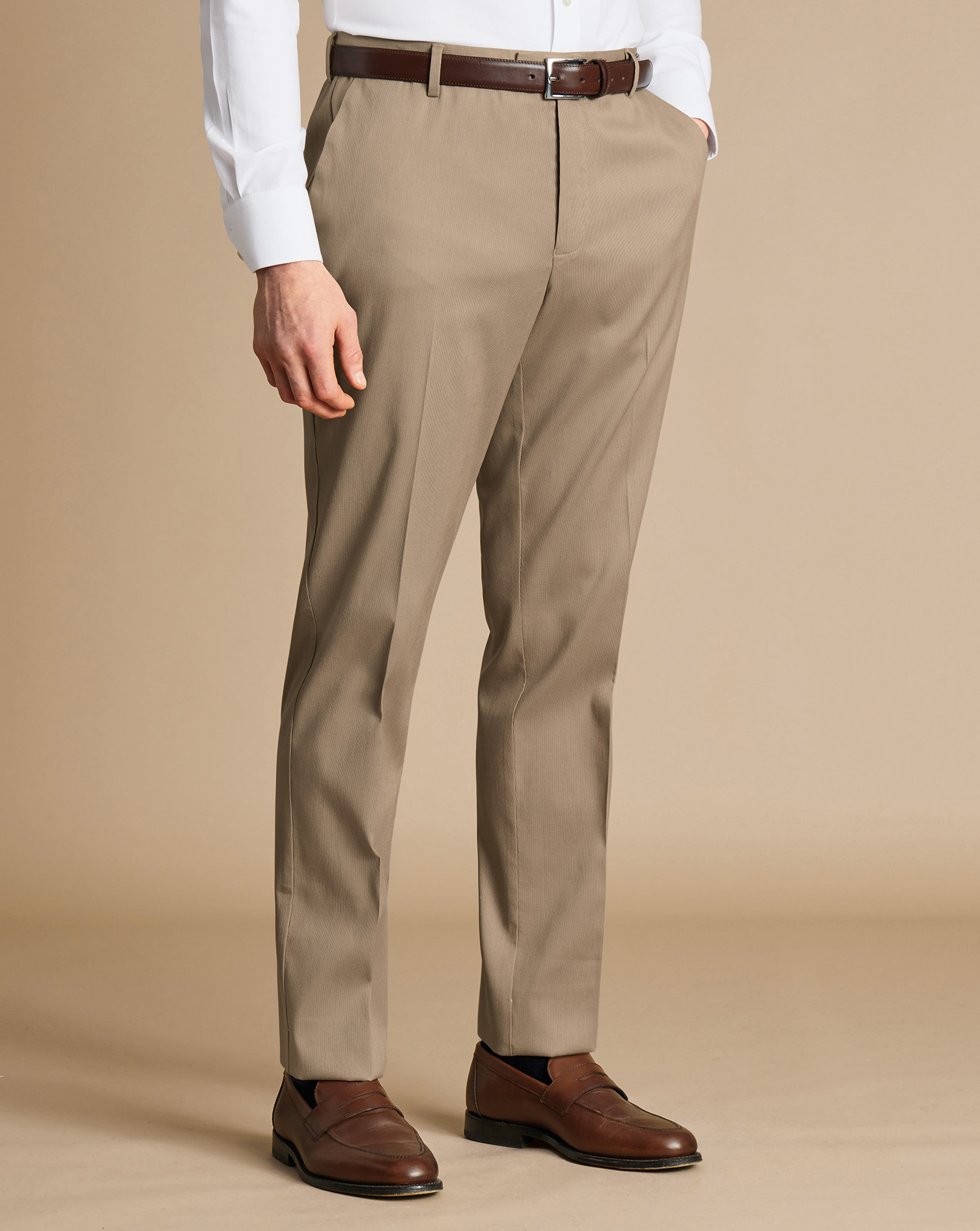 Smart Stretch Texture Trousers - Stone