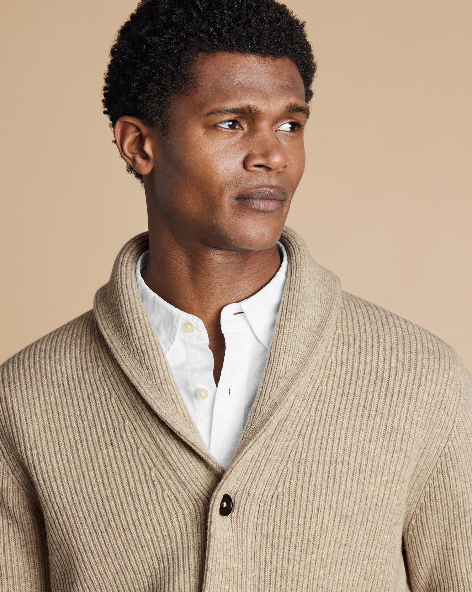 Merino Shawl Neck Chunky Cardigan - Oatmeal