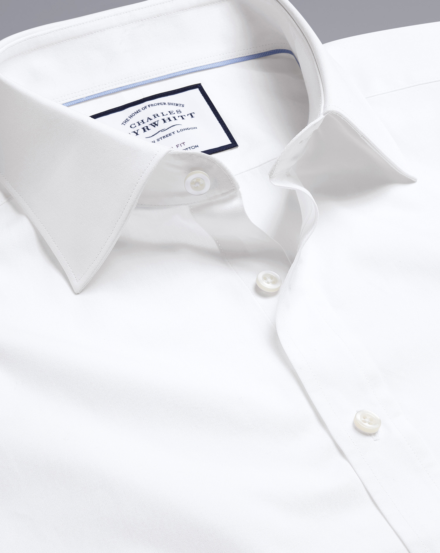 Charles Tyrwhitt Semi-cutaway Collar Egyptian Cotton Poplin Dress Shirt In White