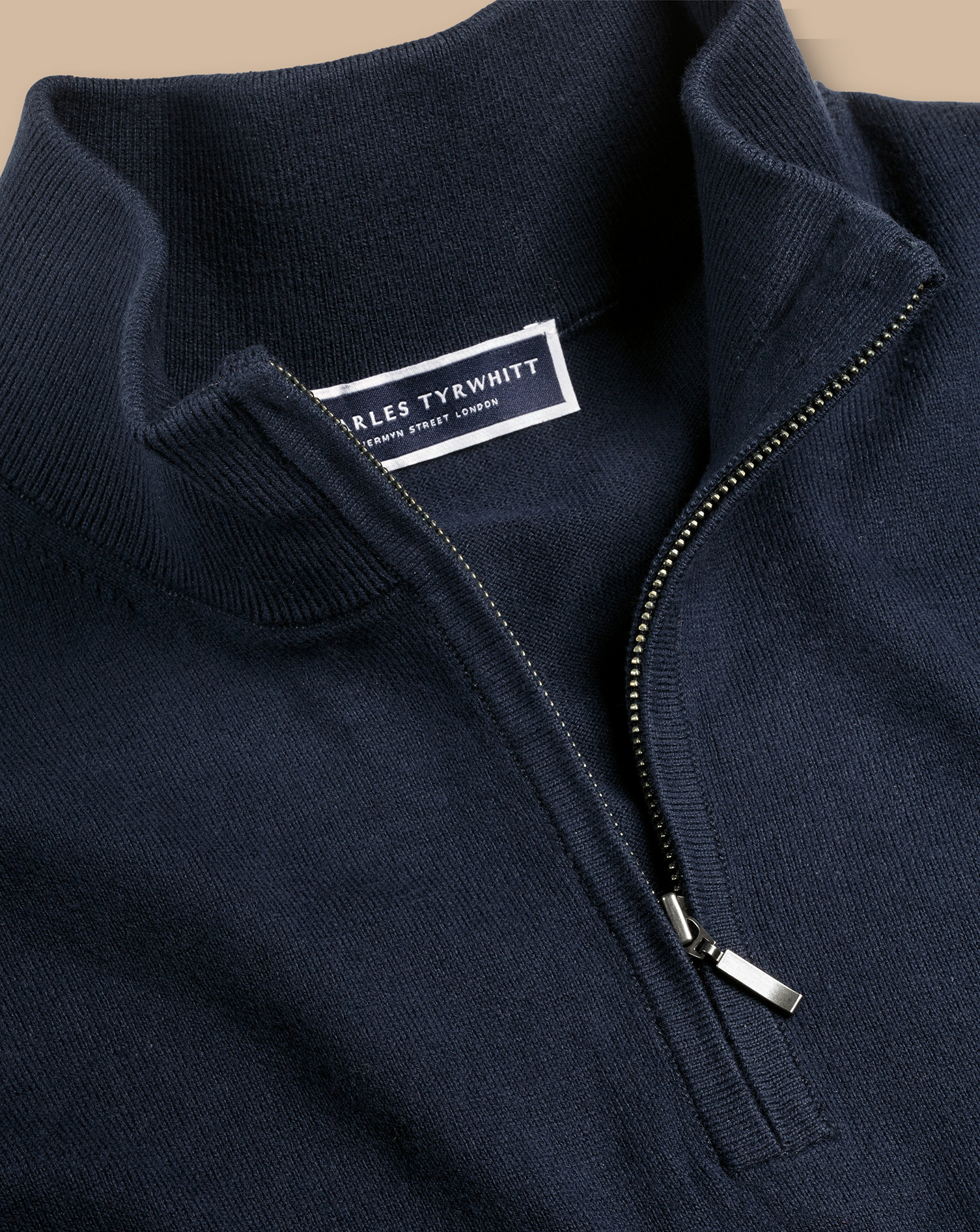 Combed Cotton Zip Neck Jumper - Dark Navy