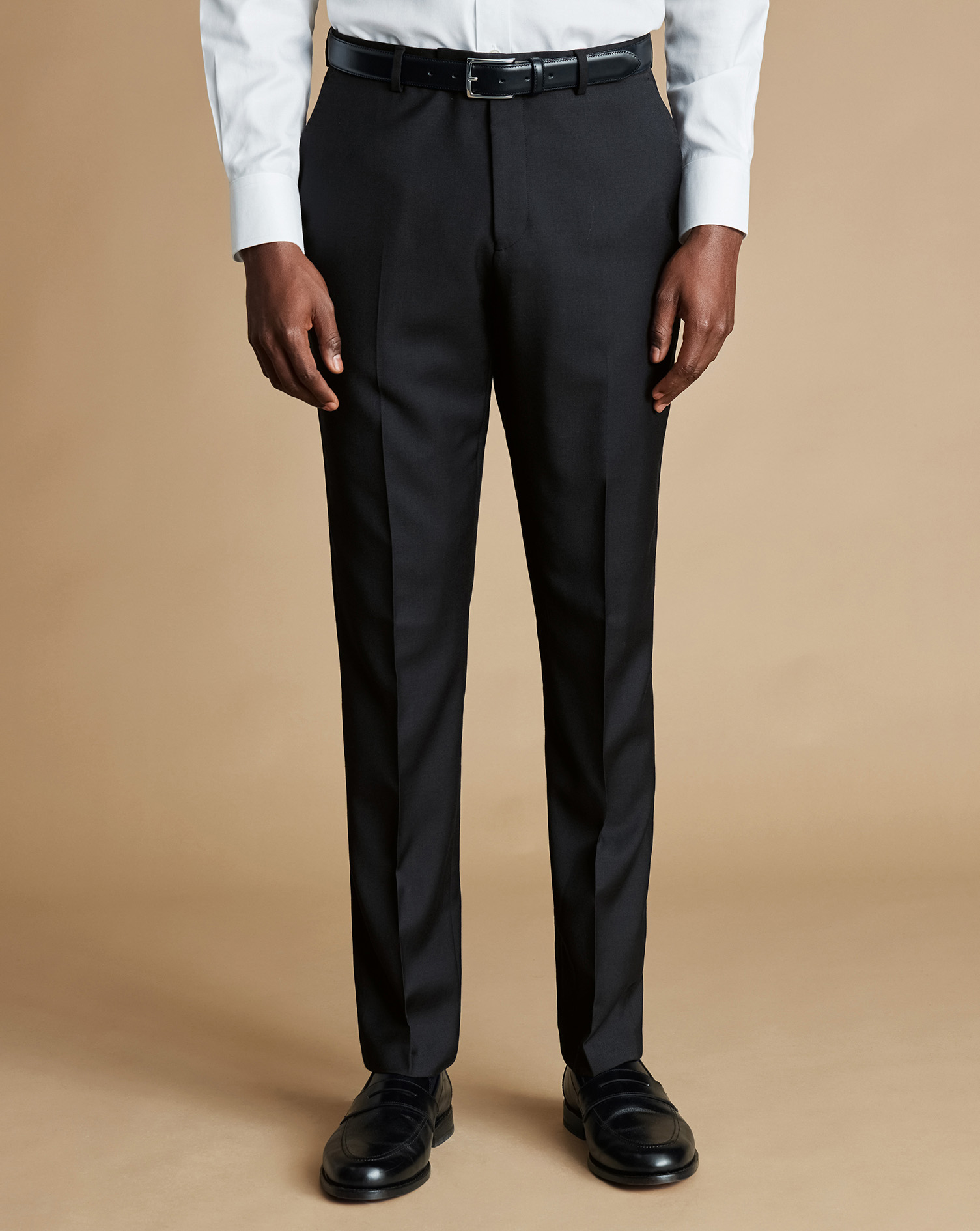 Charles Tyrwhitt Natural Stretch Twill Suit Trousers In Black