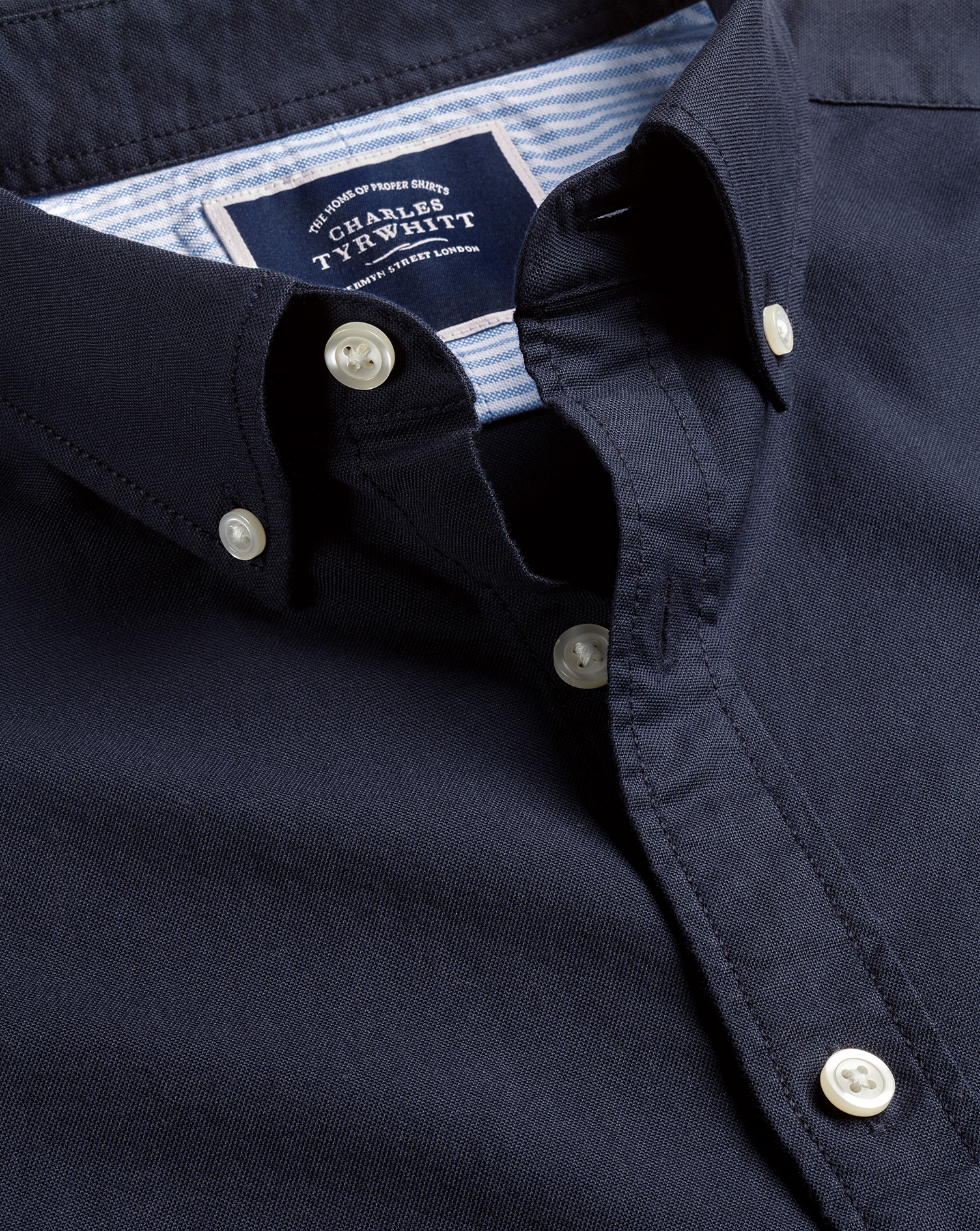 Button-Down Collar Stretch Washed Oxford Shirt - Navy Blue