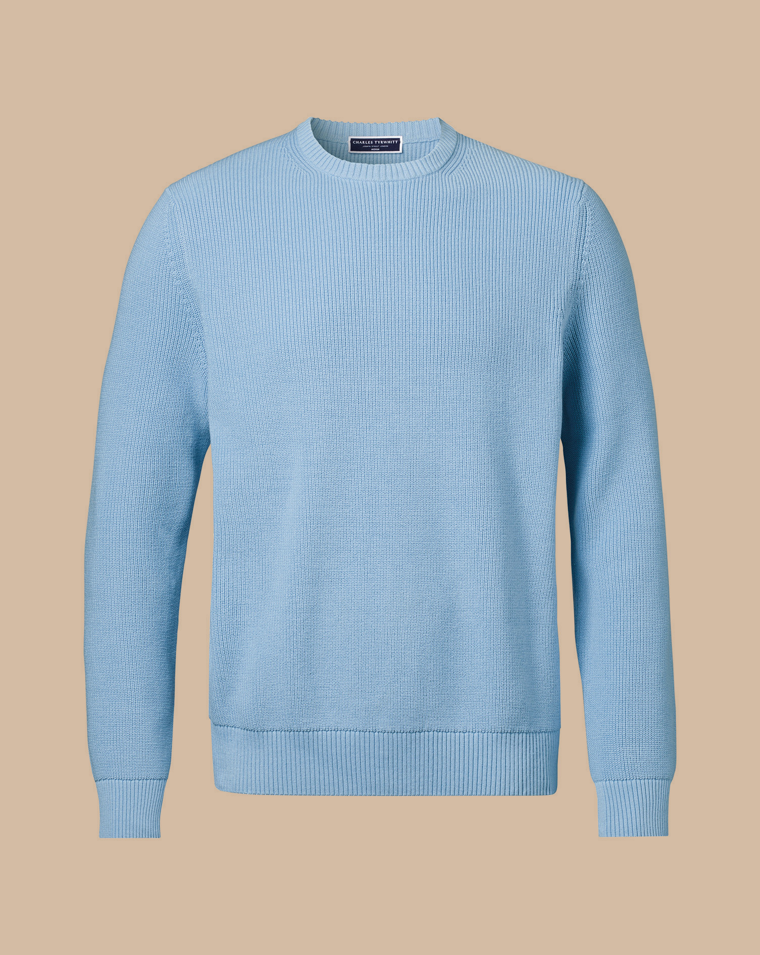 Cotton Rib Crew Neck Jumper - Sky Blue