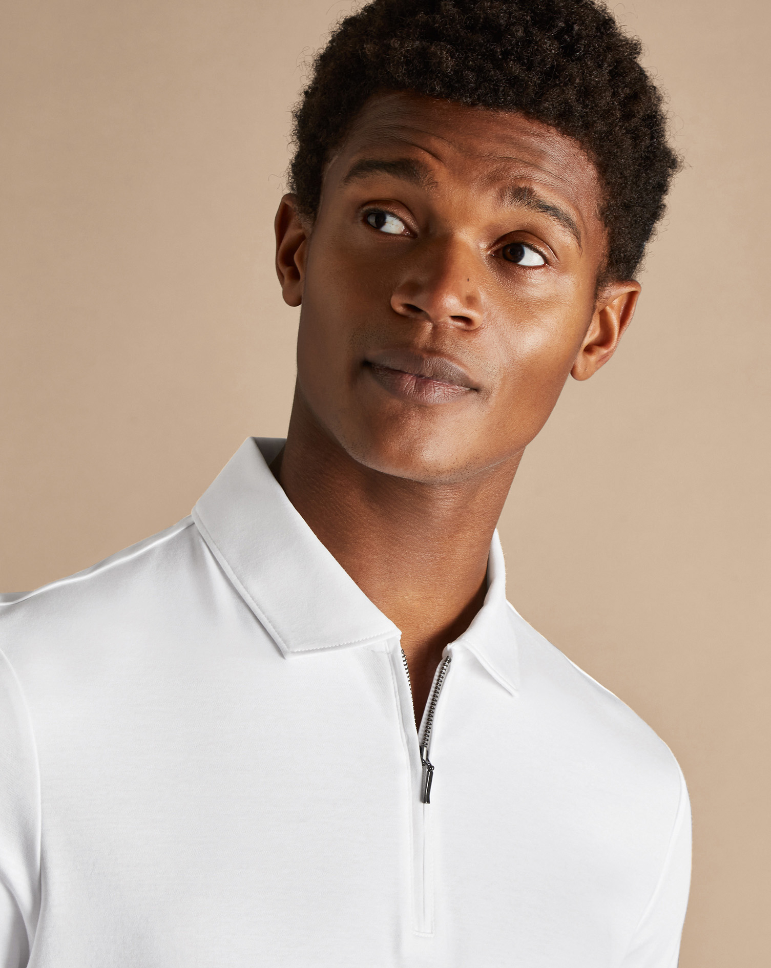 Zip-Neck Jersey Polo - White