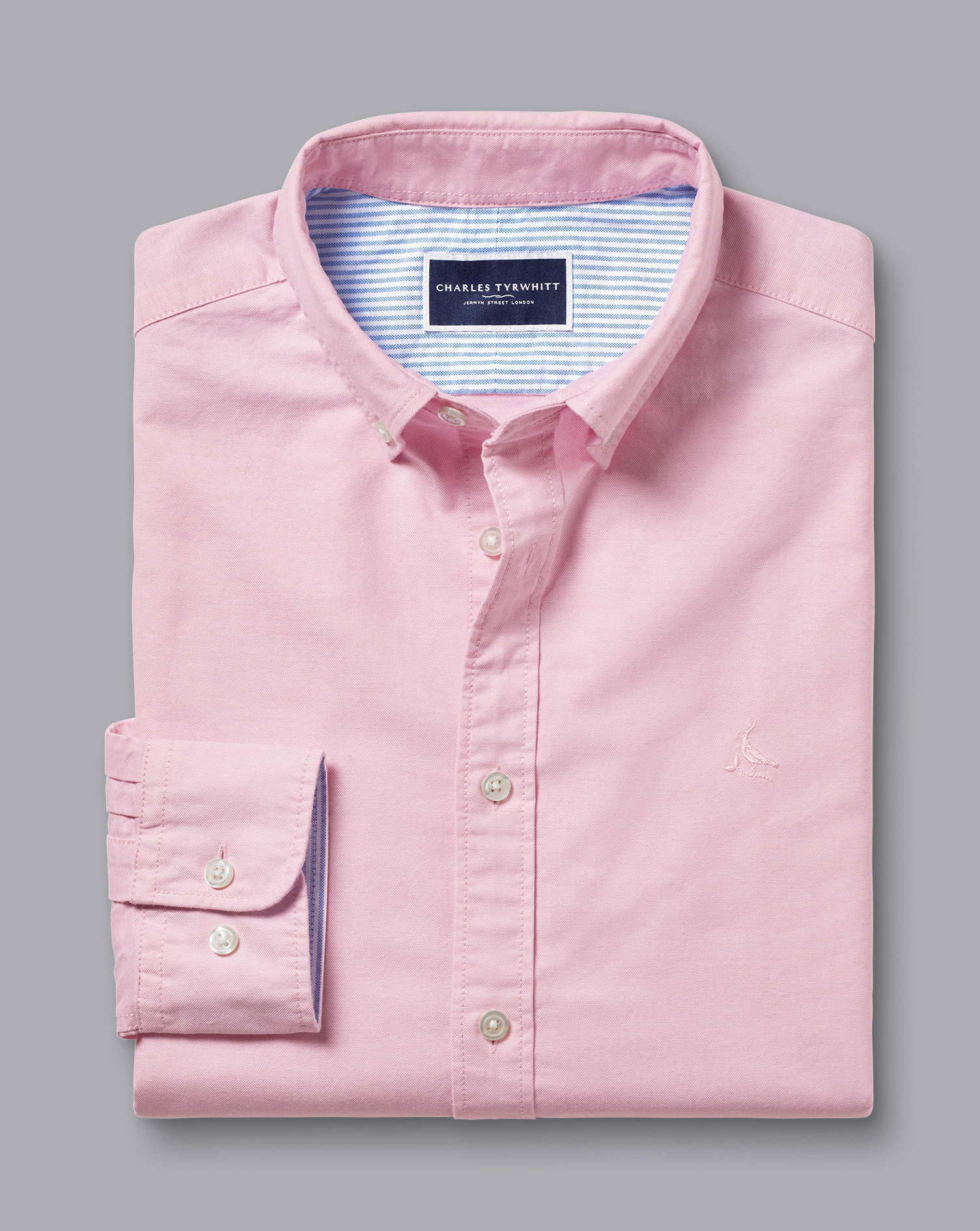 Button-Down Collar Washed Oxford Plain Shirt - Pink