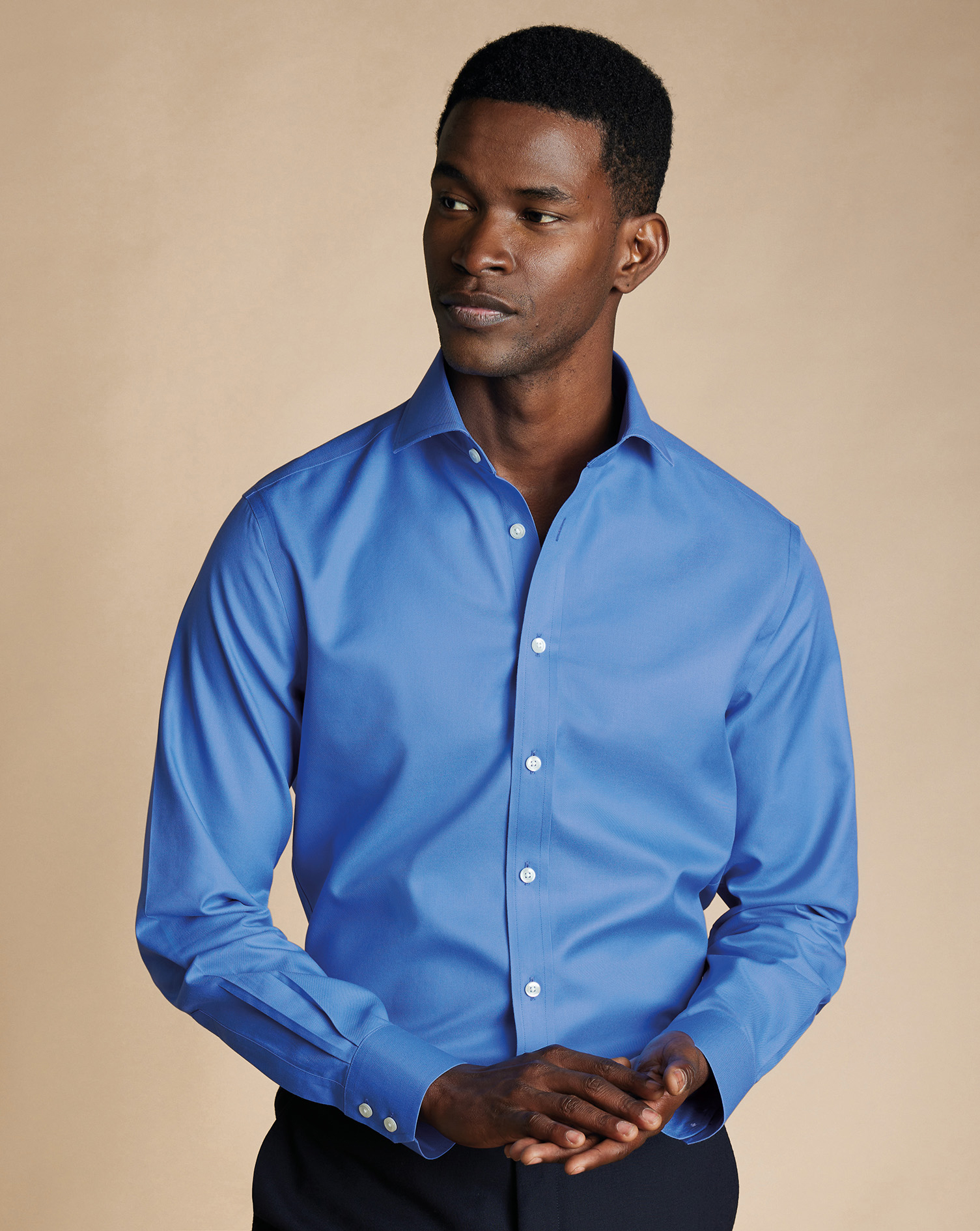 Cutaway Collar Non-Iron Twill Shirt  - Ocean Blue