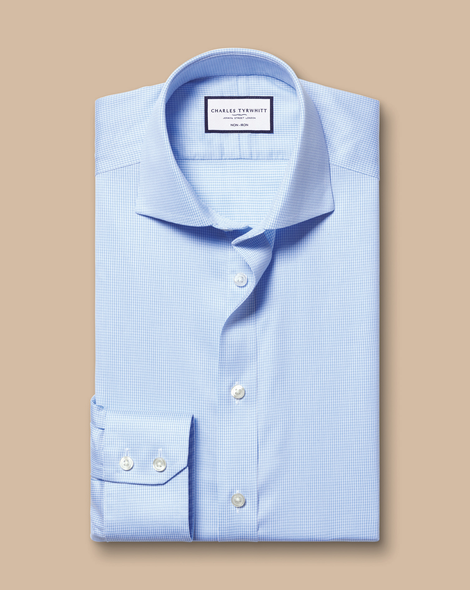 Cutaway Collar Non-Iron Puppytooth Shirt - Sky Blue