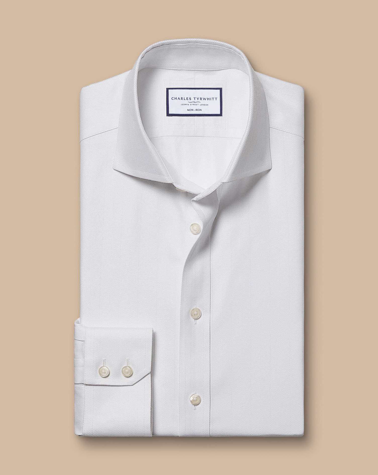 Cutaway Collar Non-Iron Herringbone Shirt - White