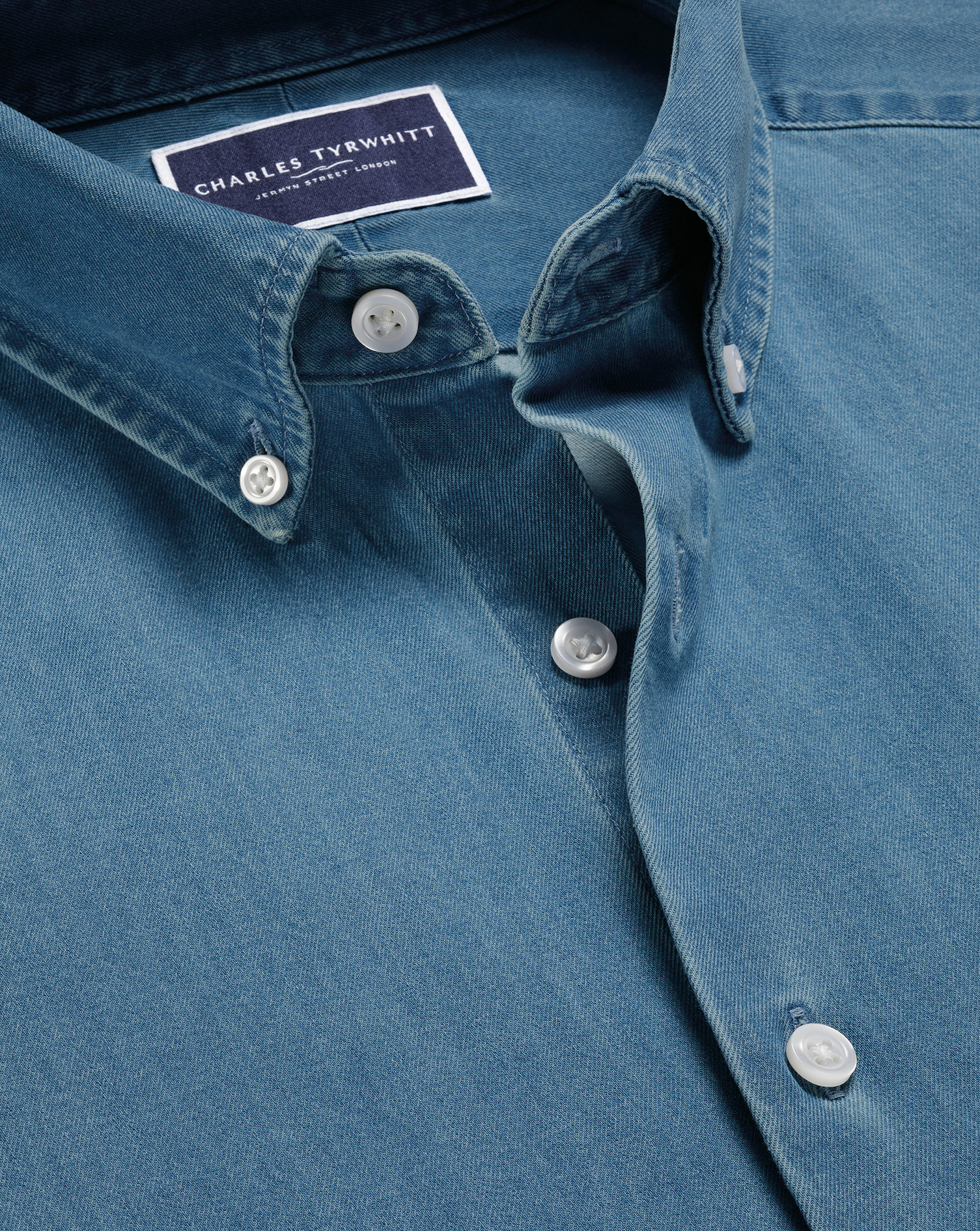 Button-Down Collar Denim Shirt - Ocean Blue