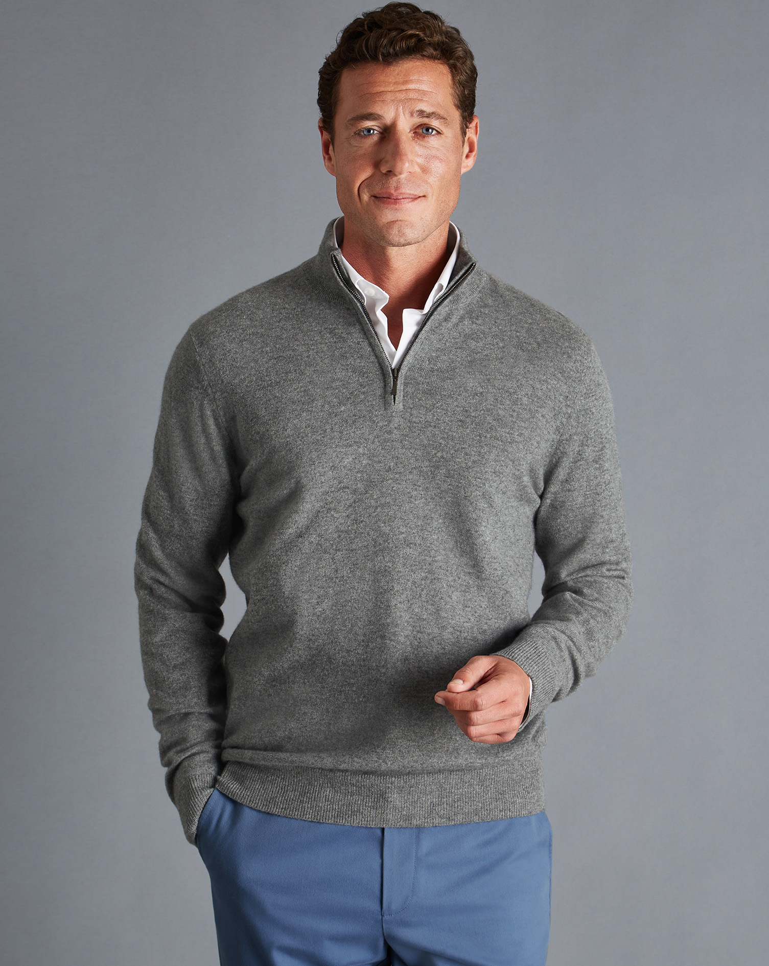 Cashmere Zip Neck Jumper - Grey