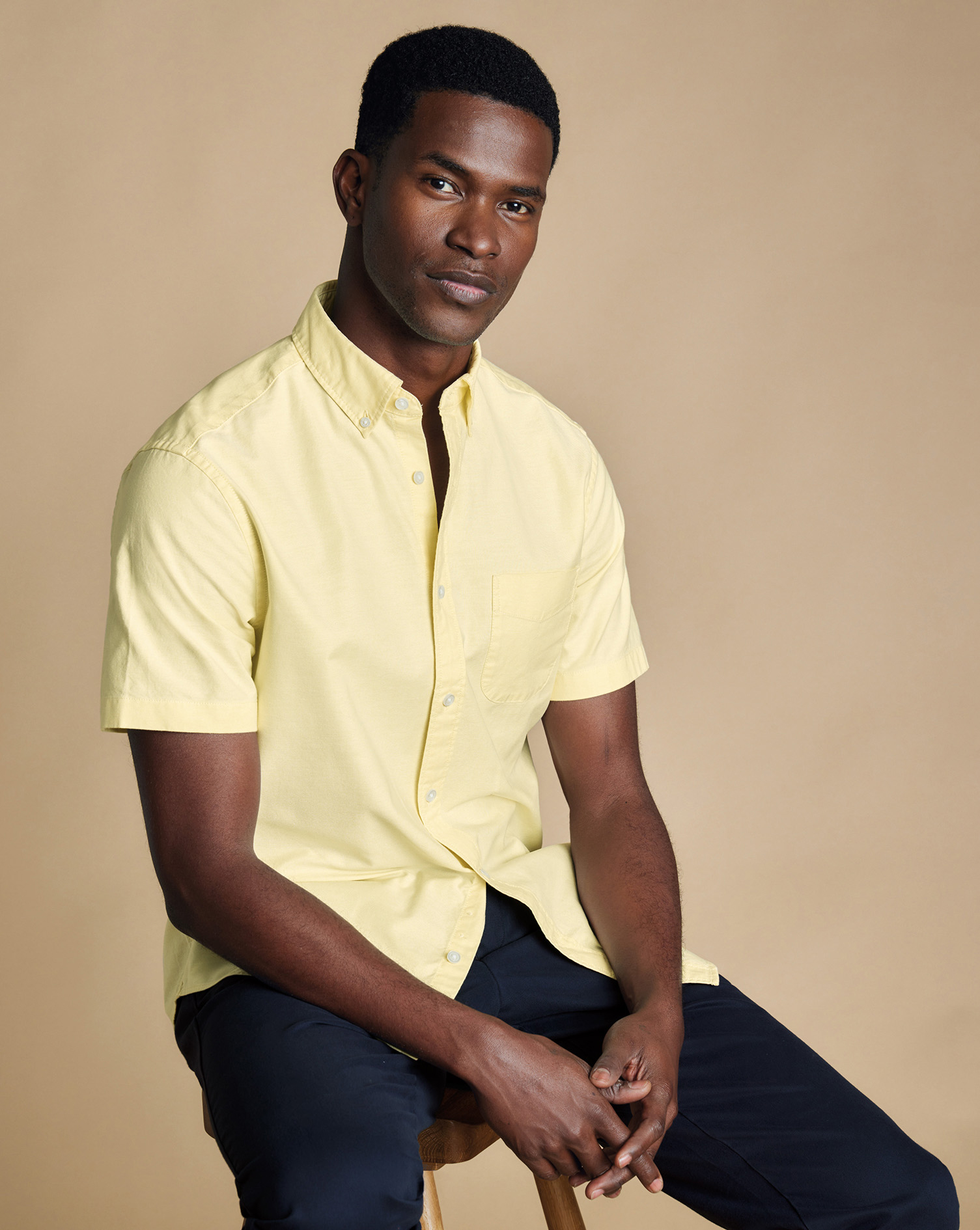 Stretch Washed Oxford Short Sleeve Shirt - Lemon