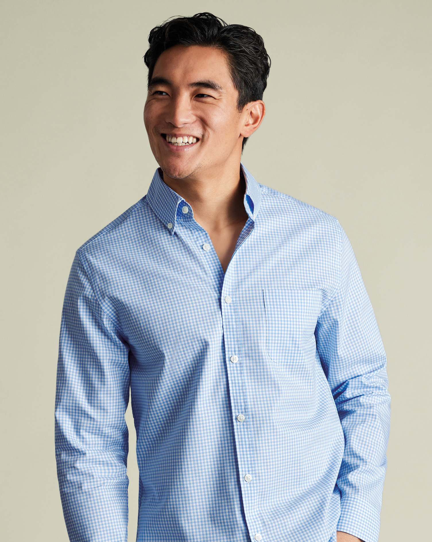 Non-Iron Stretch Poplin Check Shirt - Cornflower Blue