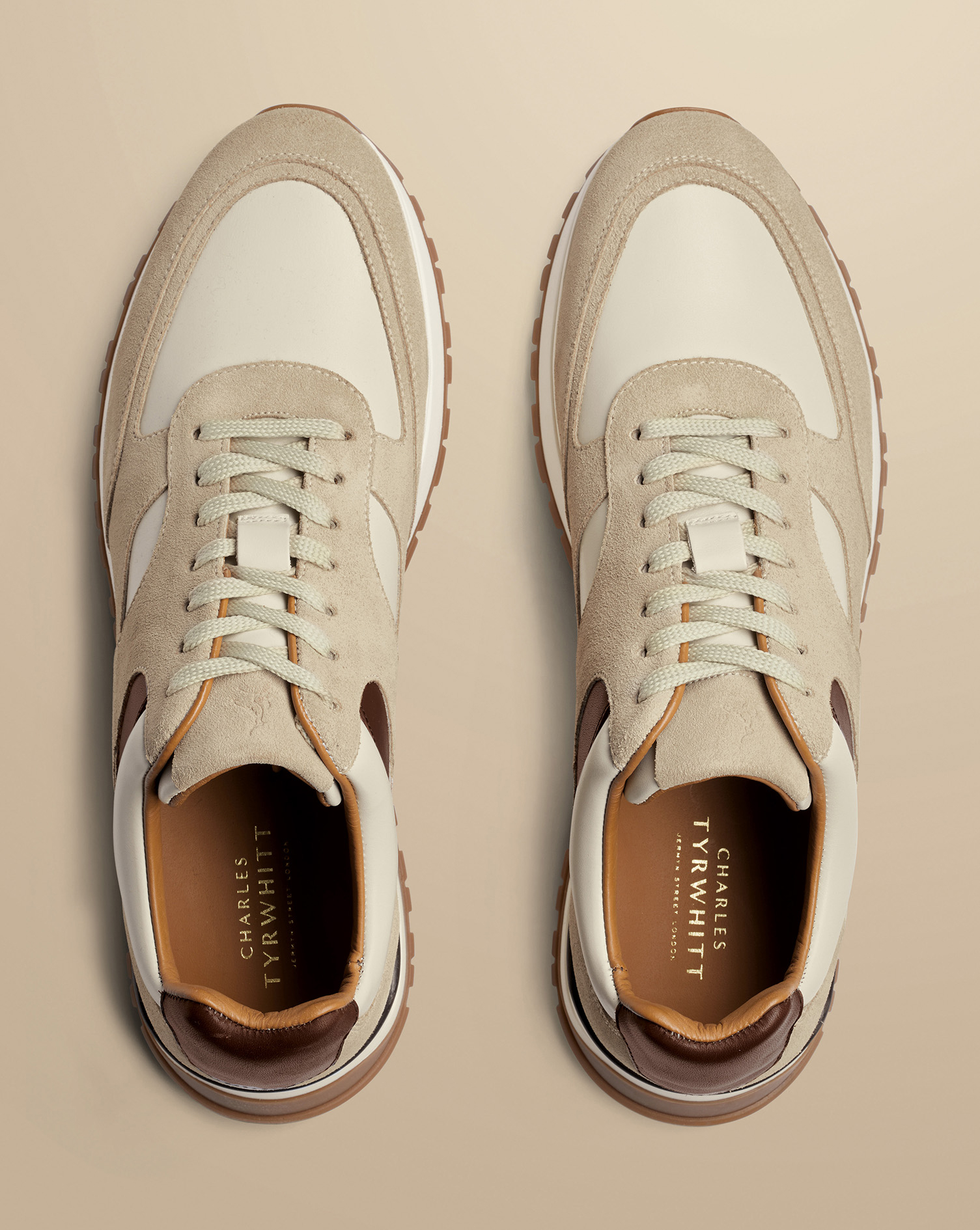 Leather and Suede Trainers - Cream