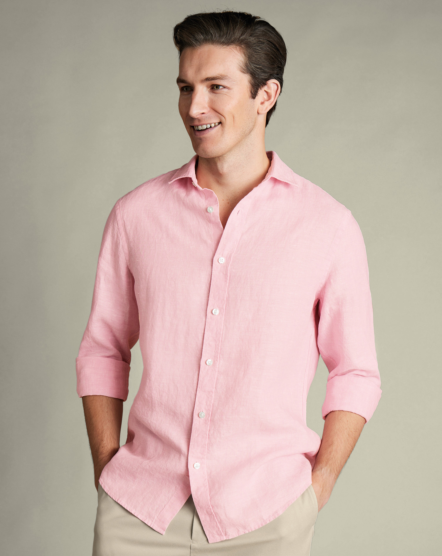 Charles Tyrwhitt Hemd aus reinem Leinen - Rosa