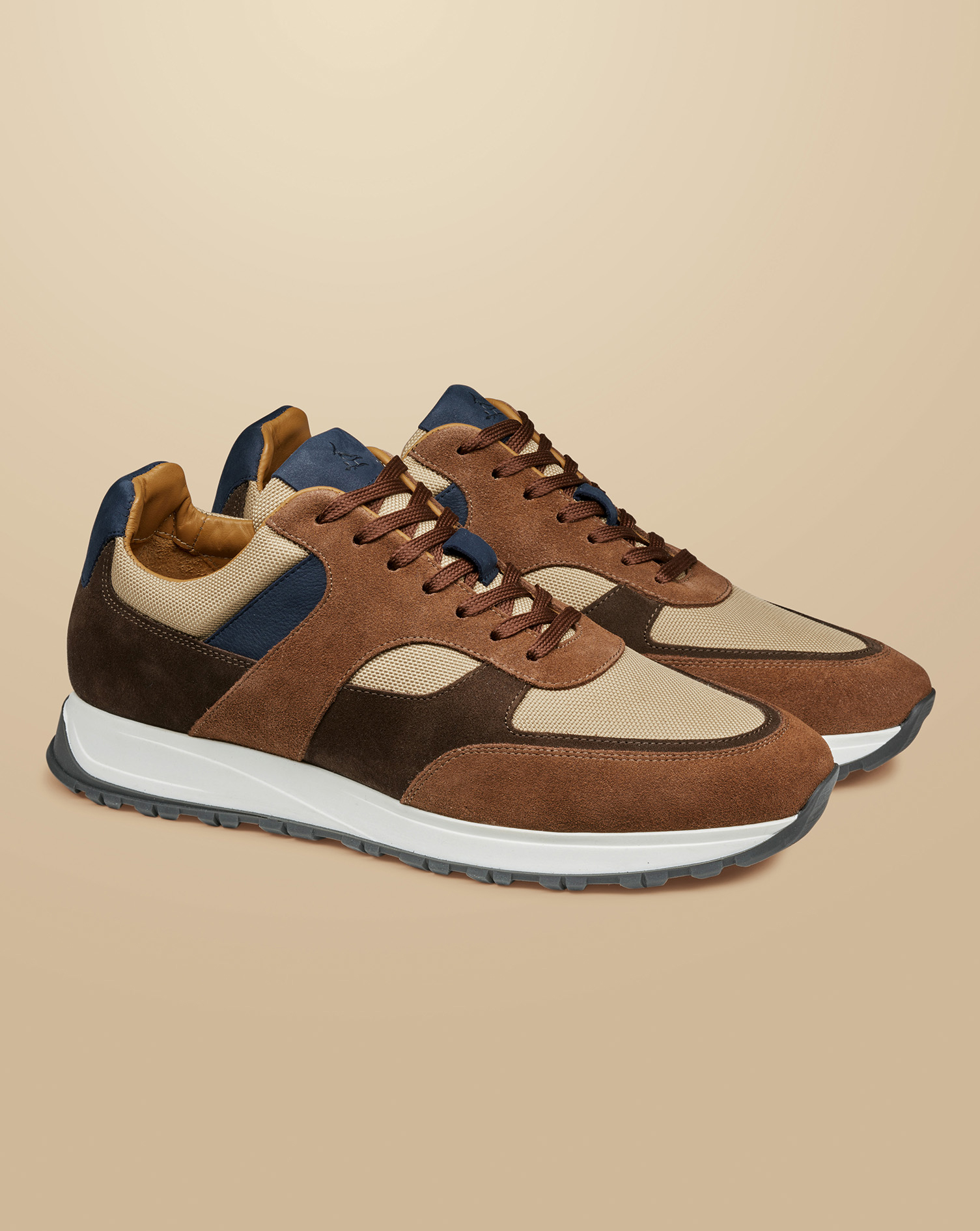 Suede and Textile Trainers - Walnut Brown & Stone