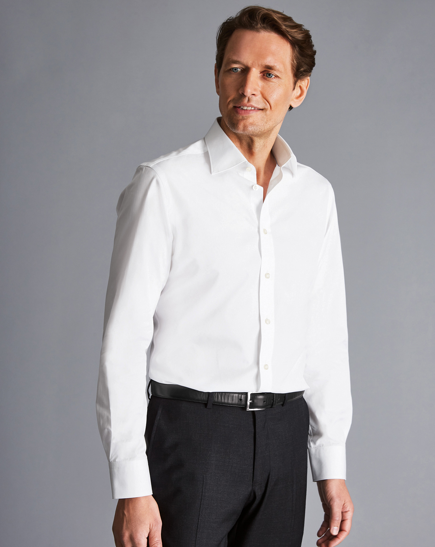 Semi-Cutaway Collar Egyptian Cotton Poplin Shirt - White