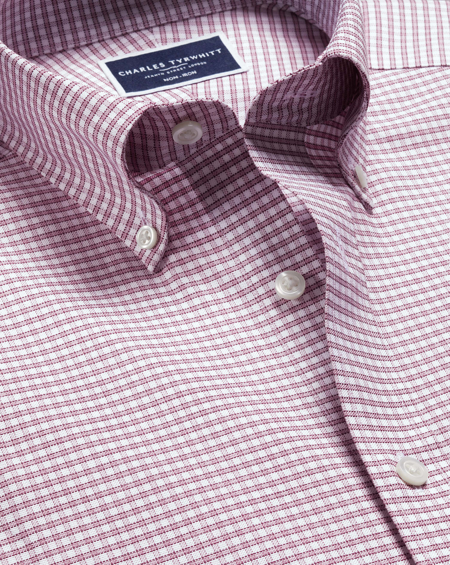 Button-Down Collar Non-Iron Stretch Oxford Check Shirt - Claret Pink