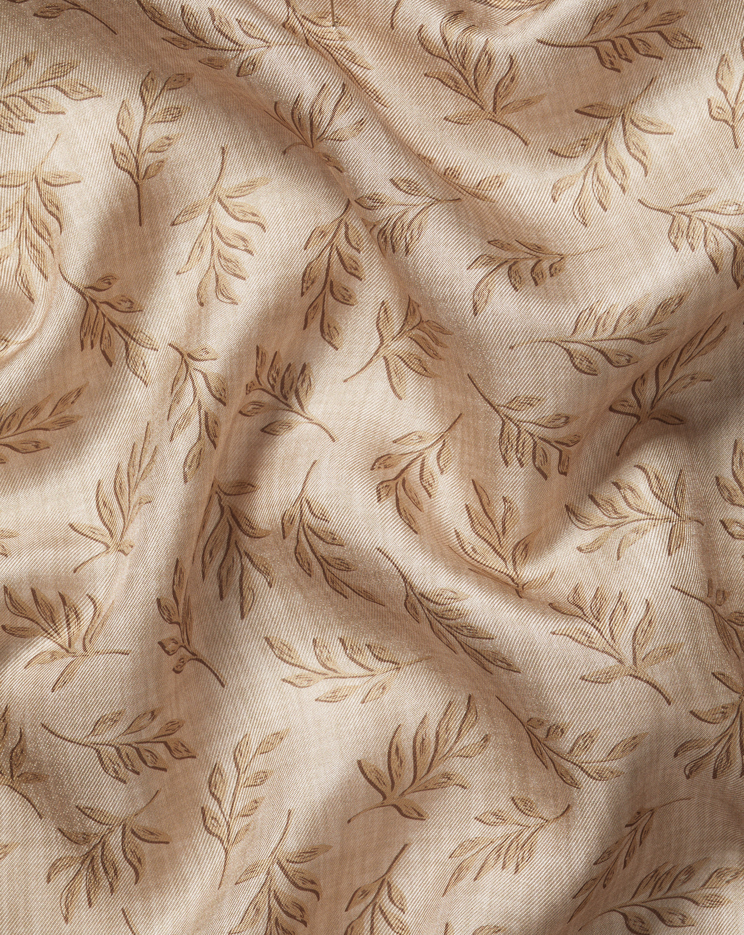 Leaves Print Silk Pocket Square - Taupe