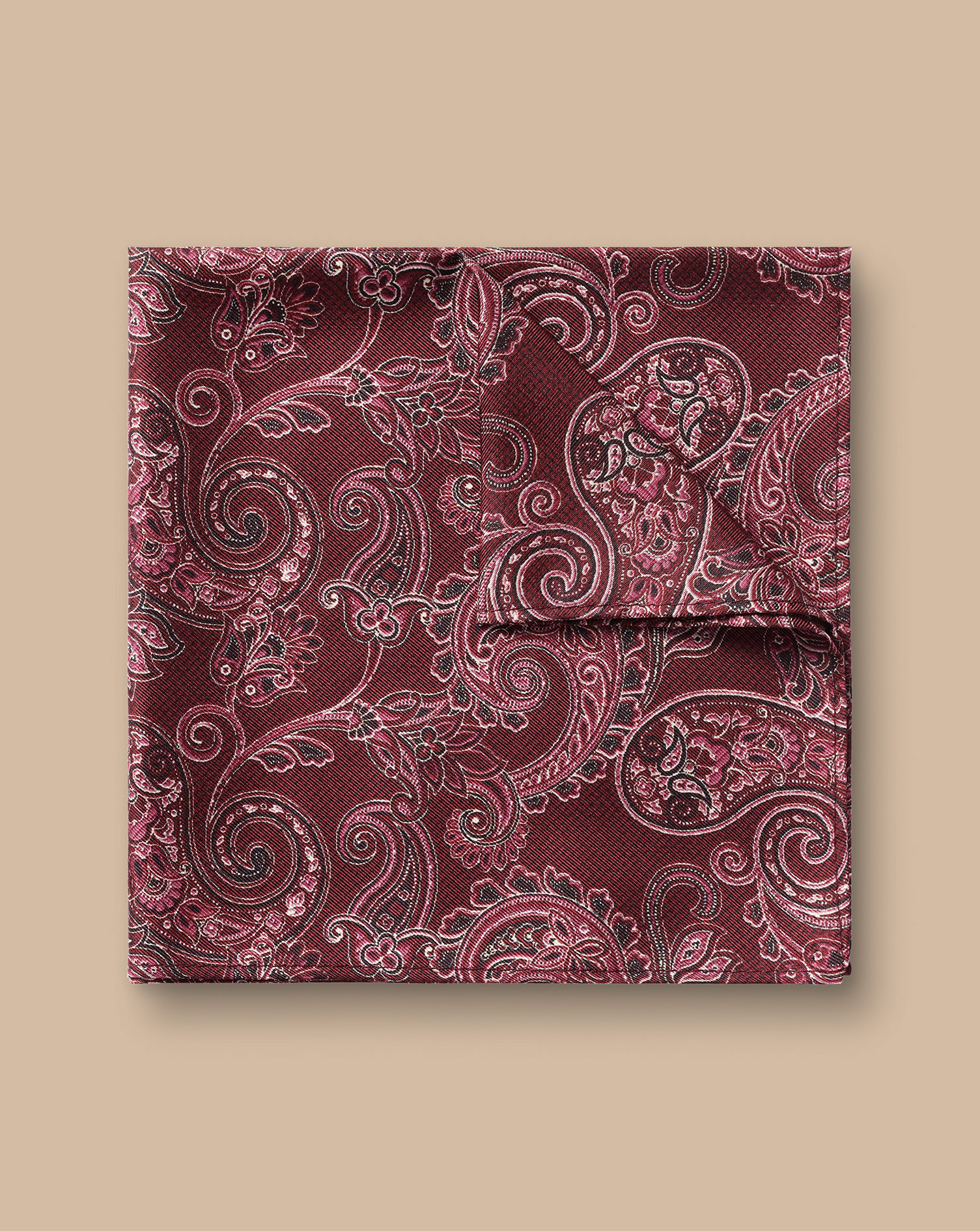 Paisley Print Silk Pocket Square - Dark Red