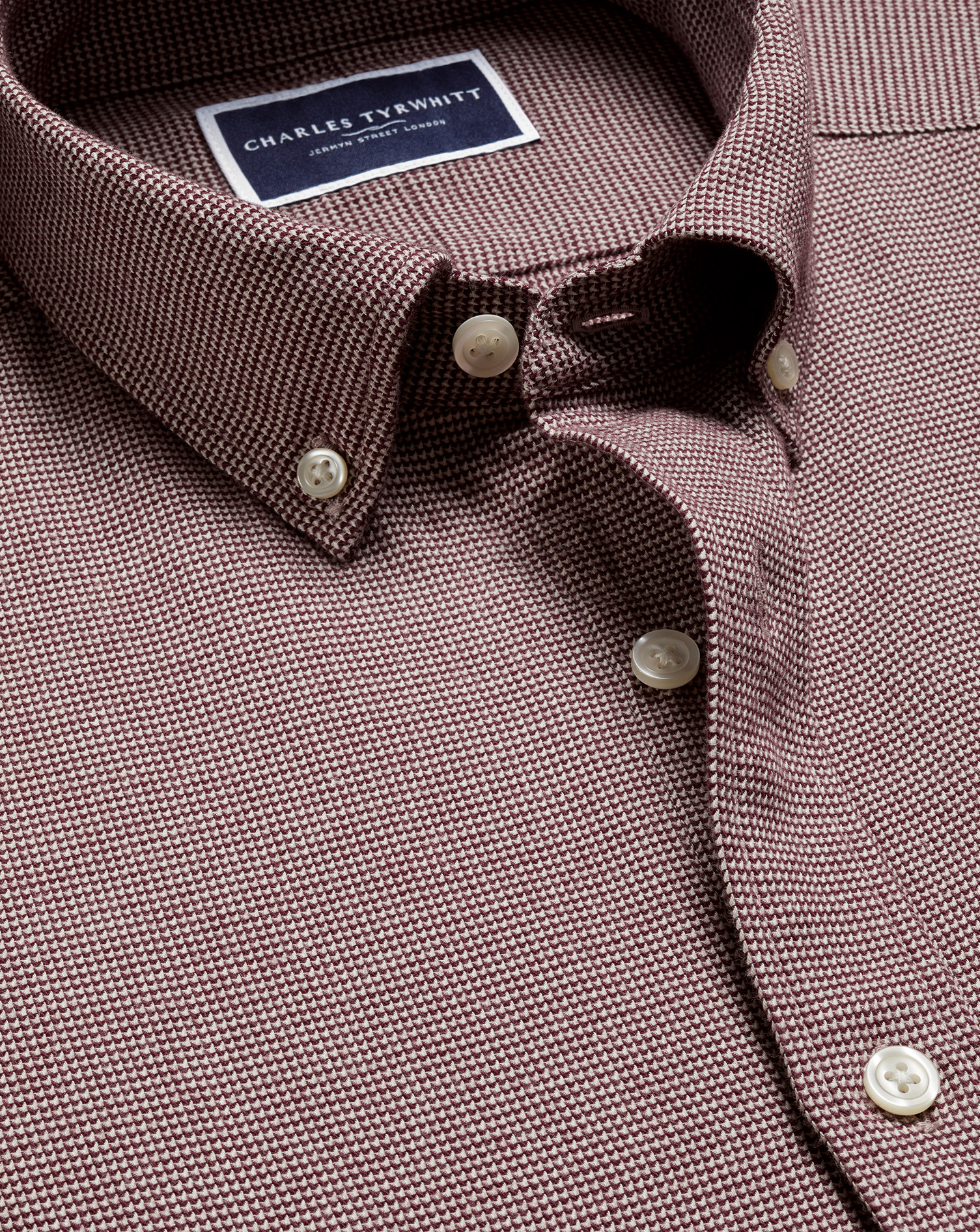 Button-Down Collar Dobby Flannel Puppytooth Shirt - Claret Pink