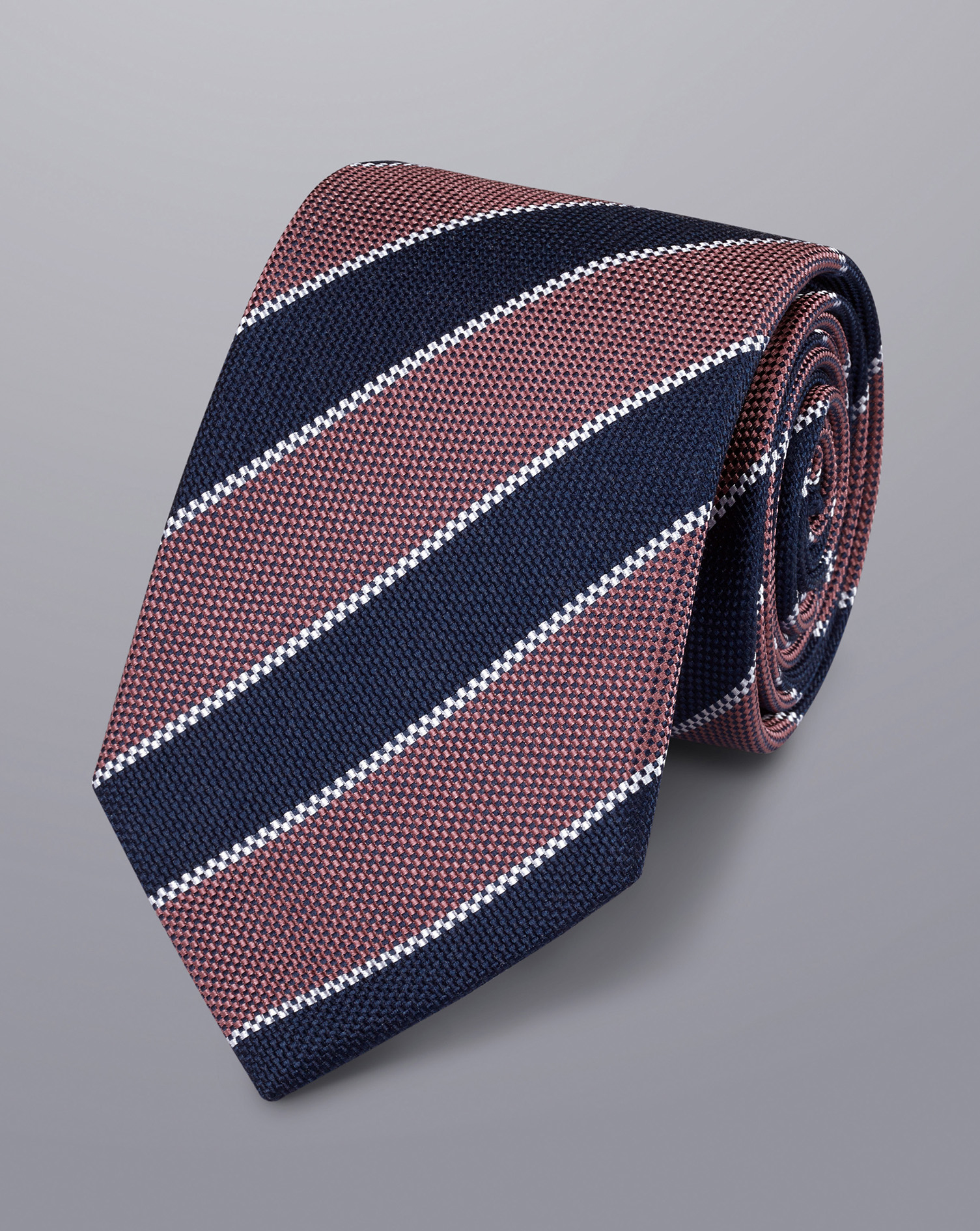 Navy Blue Grenadine Silk Tie with Burgundy Stripes Burgundy