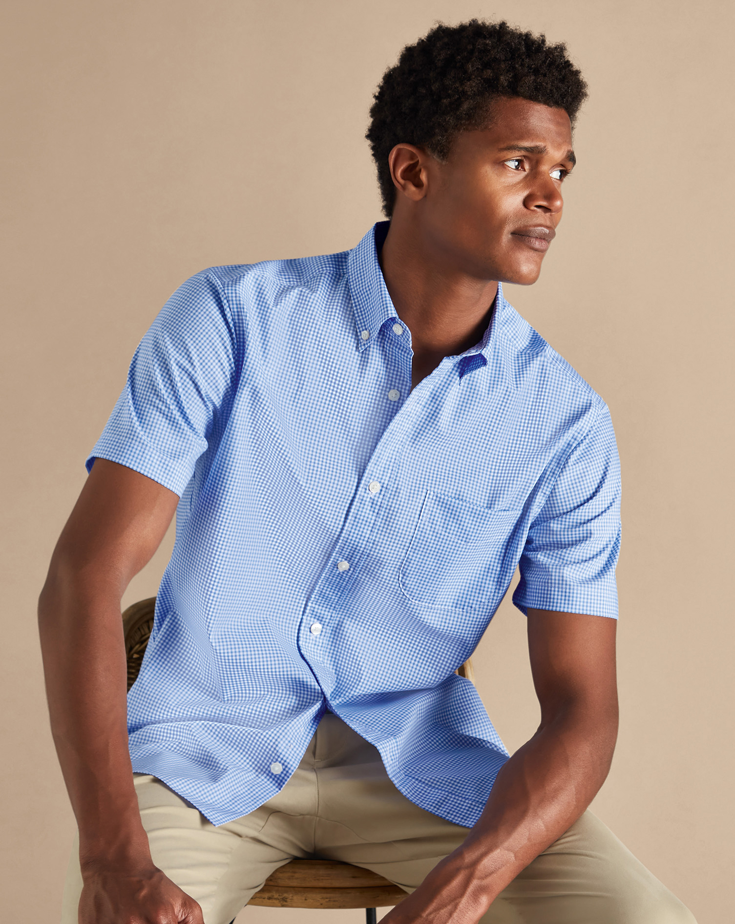 Non-Iron Stretch Short Sleeve Shirt - Sky Blue