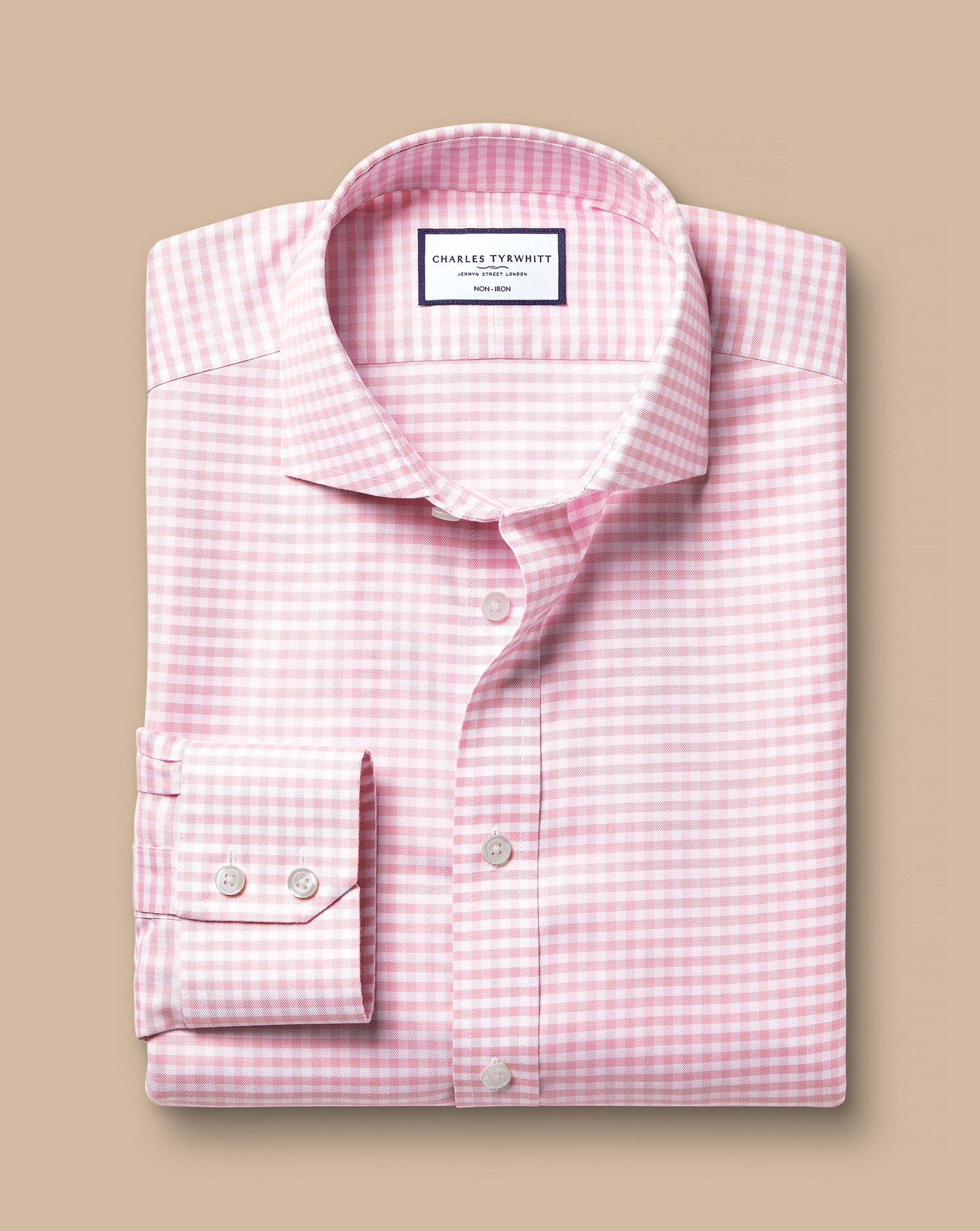 Cutaway Collar Non-Iron Twill Gingham Shirt - Pink