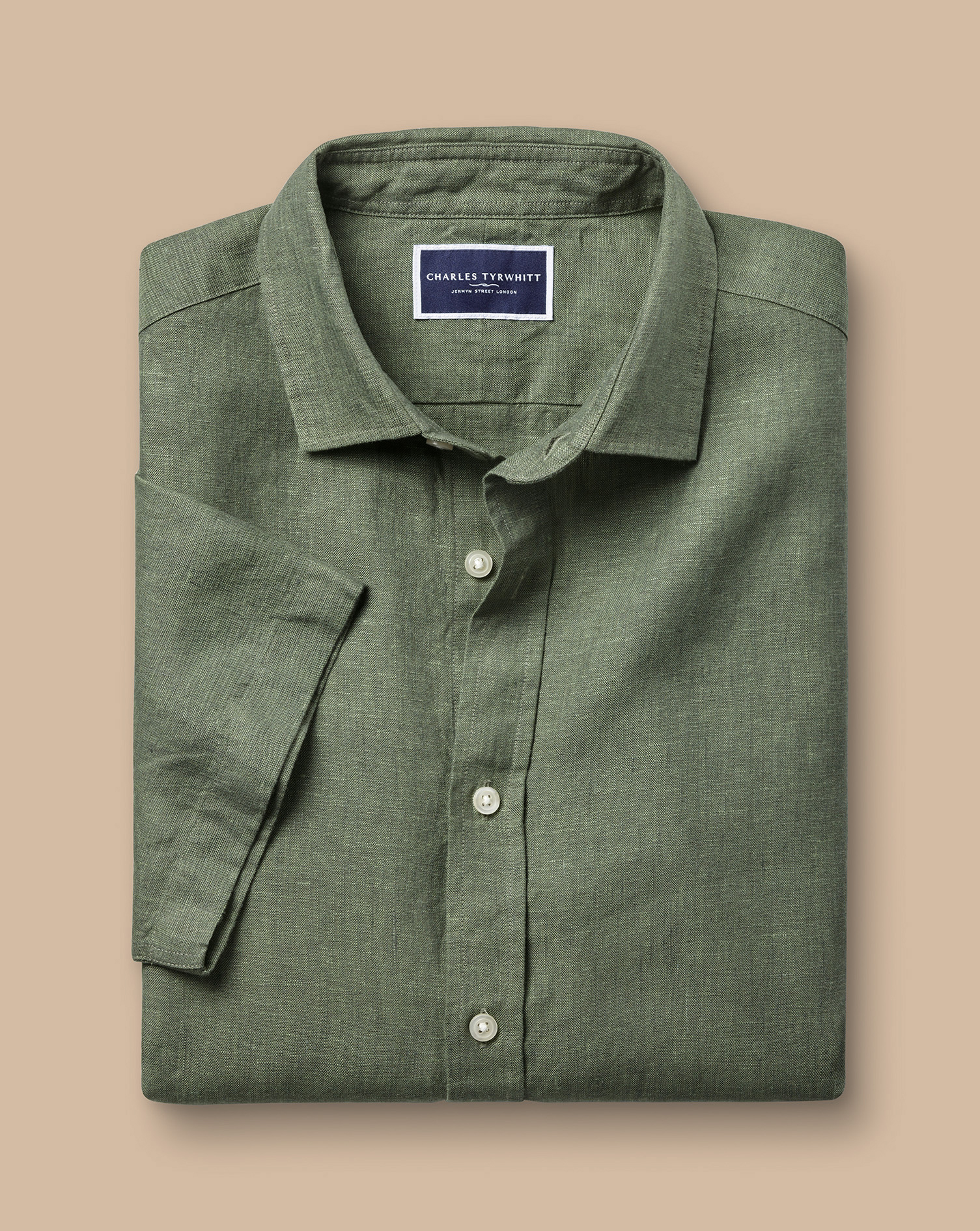 Pure Linen Short Sleeve Shirt - Olive Green