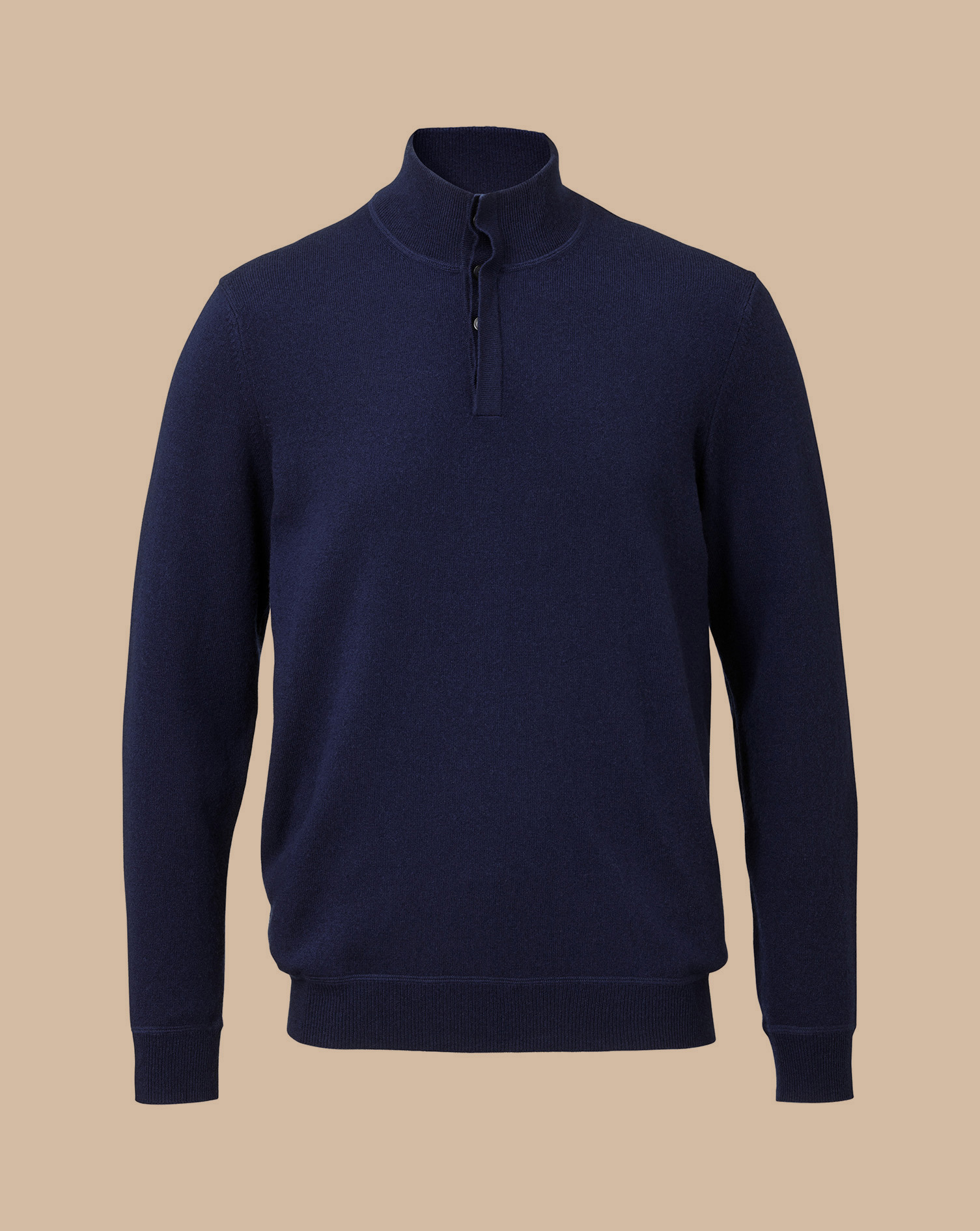 Merino Cashmere Button Neck Jumper - Navy