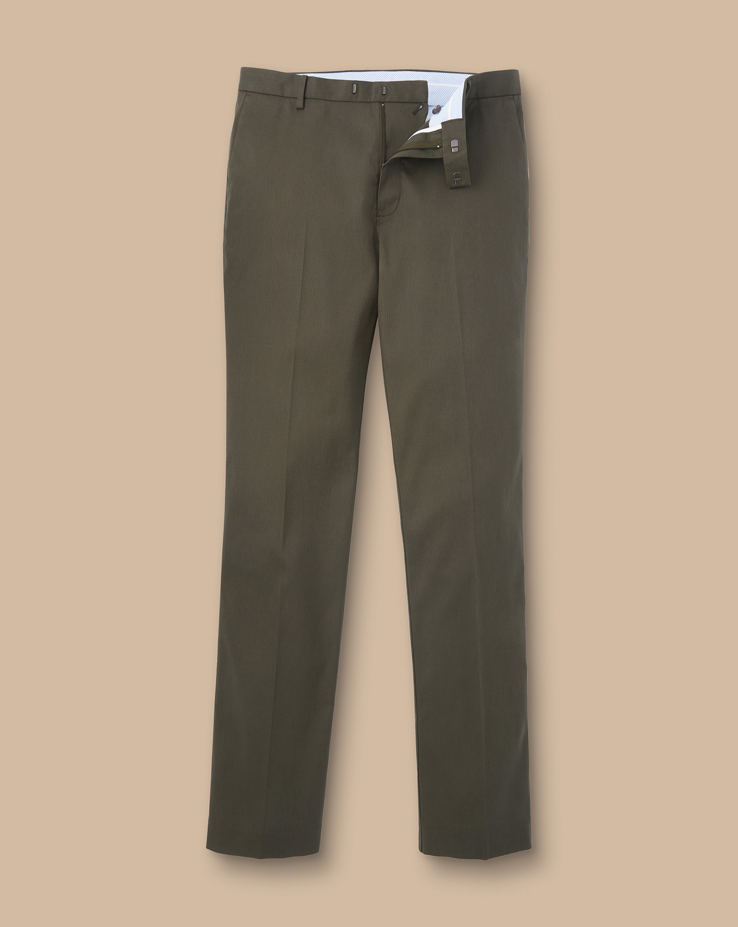 Smart Stretch Texture Trousers - Olive Green