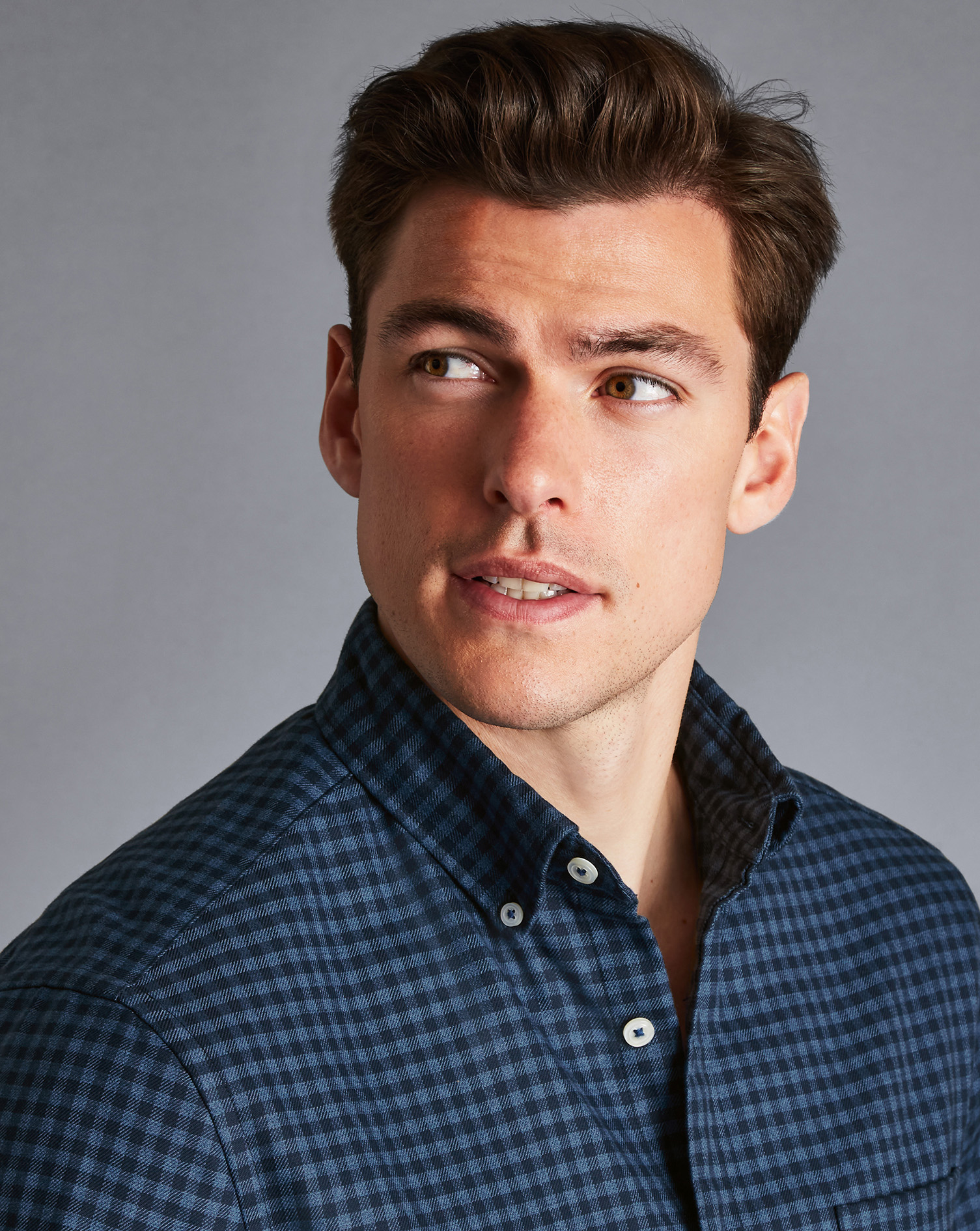 Button-Down Collar Non-Iron Twill Gingham Shirt - Indigo Blue