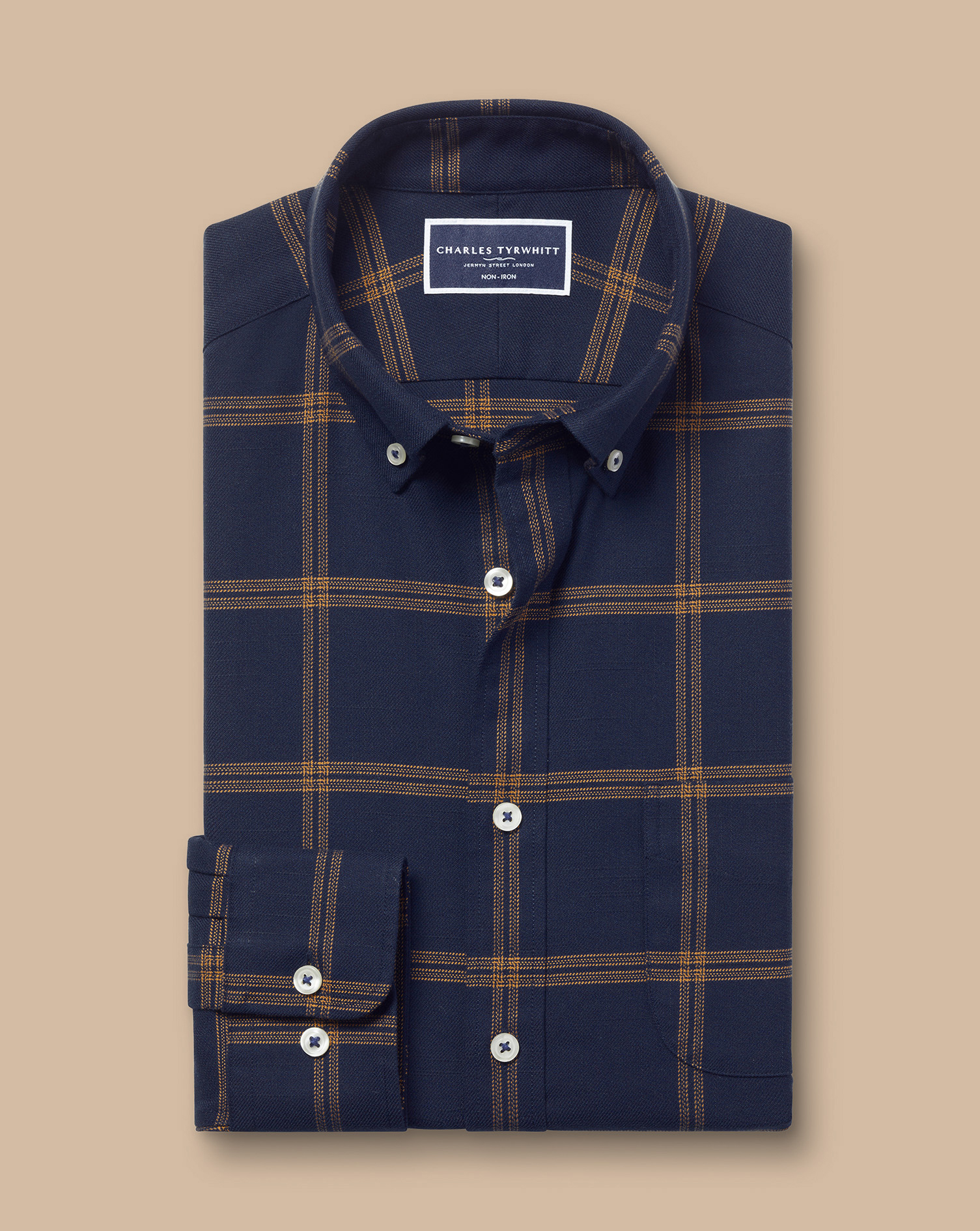 Button-Down Collar Non-Iron Twill Large Grid Check Shirt - Navy