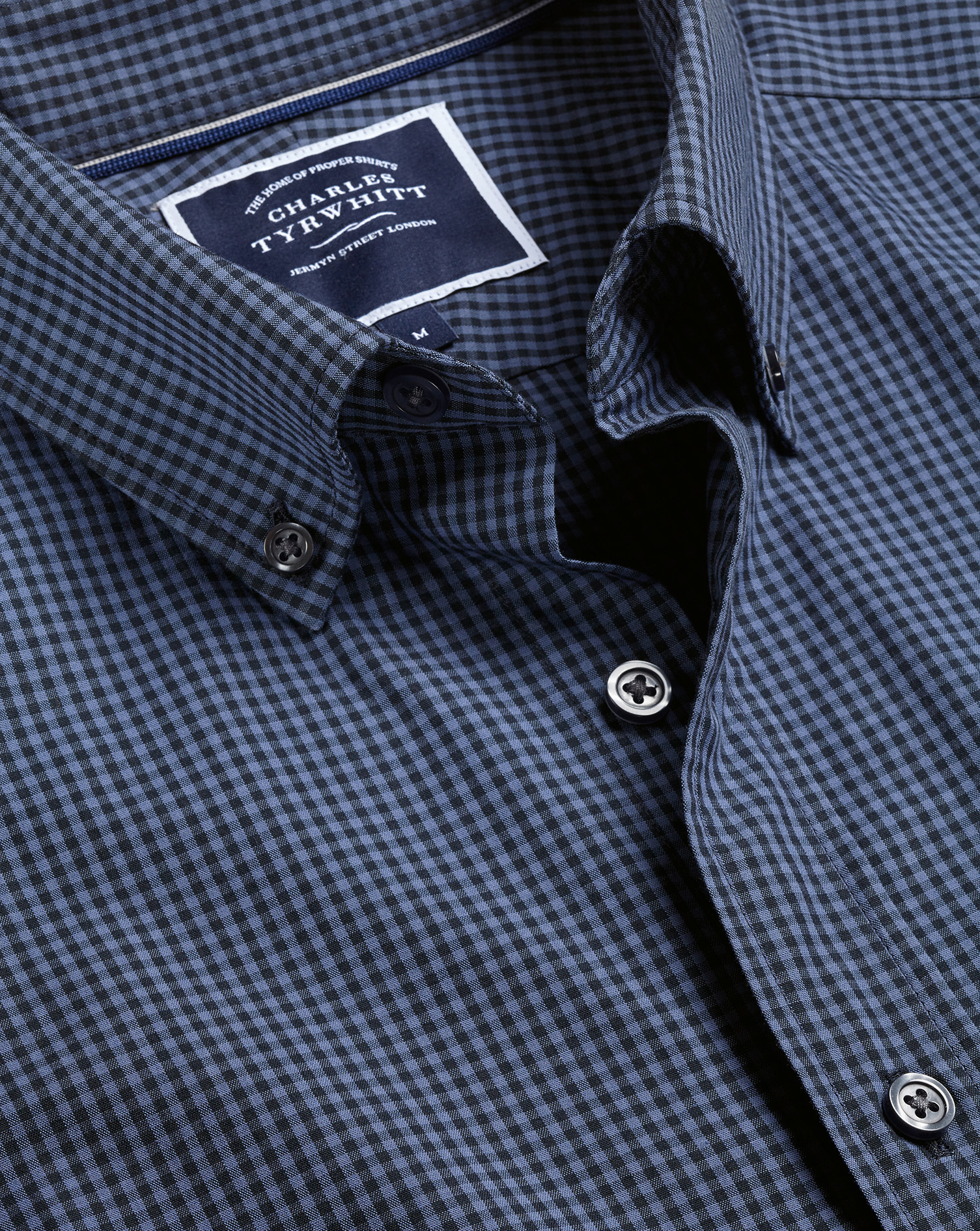 Button-Down Collar Non-Iron Stretch Poplin Mini Gingham Shirt - Indigo Blue