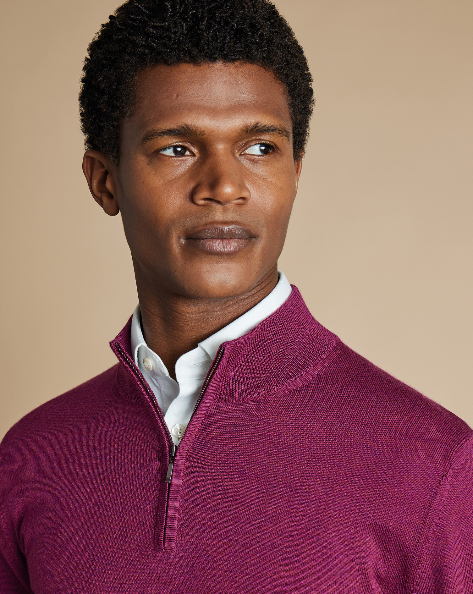 Merino Zip Neck Jumper - Dark Pink