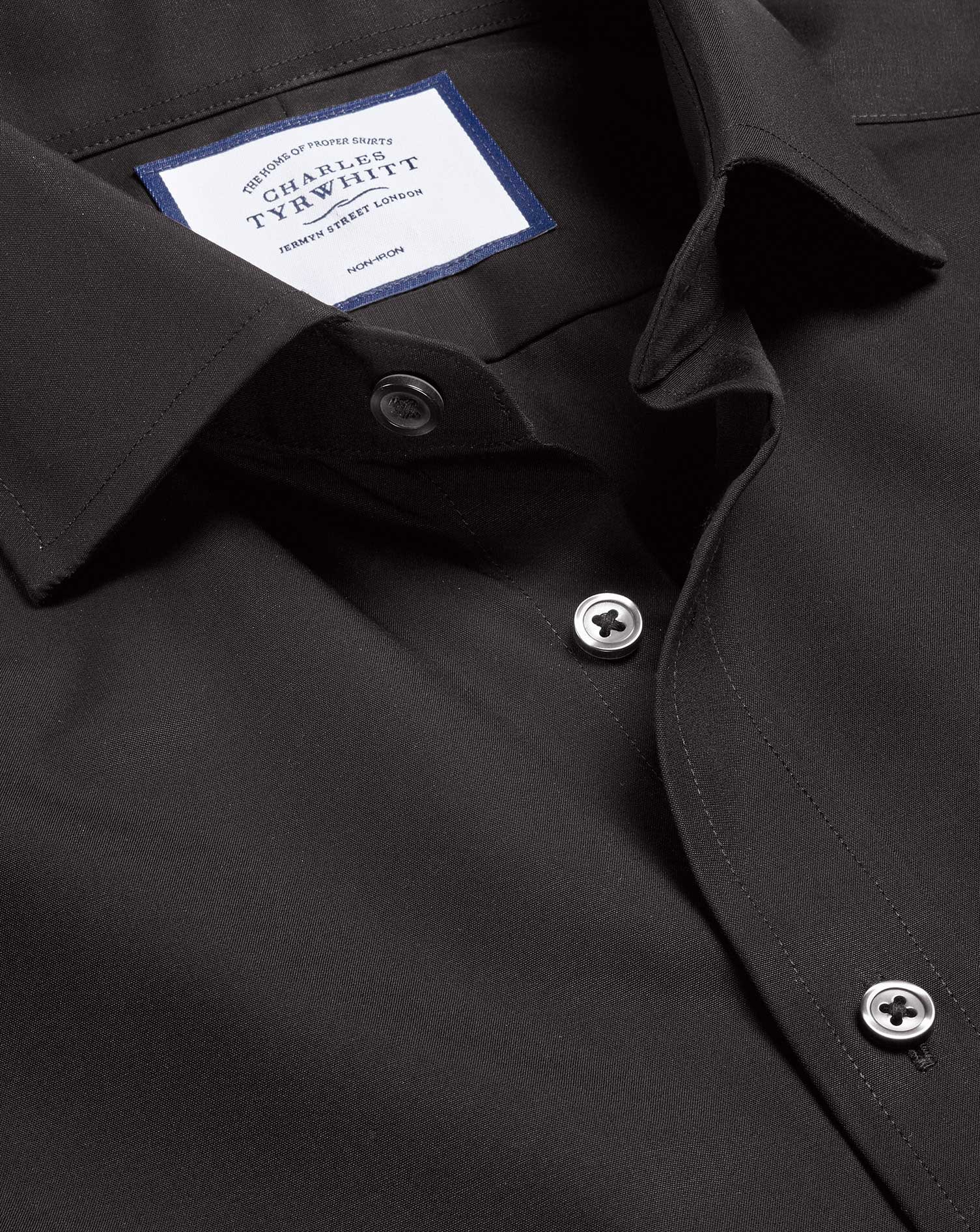 Charles Tyrwhitt Cutaway Collar Non-iron Poplin Cotton Dress Shirt In Black