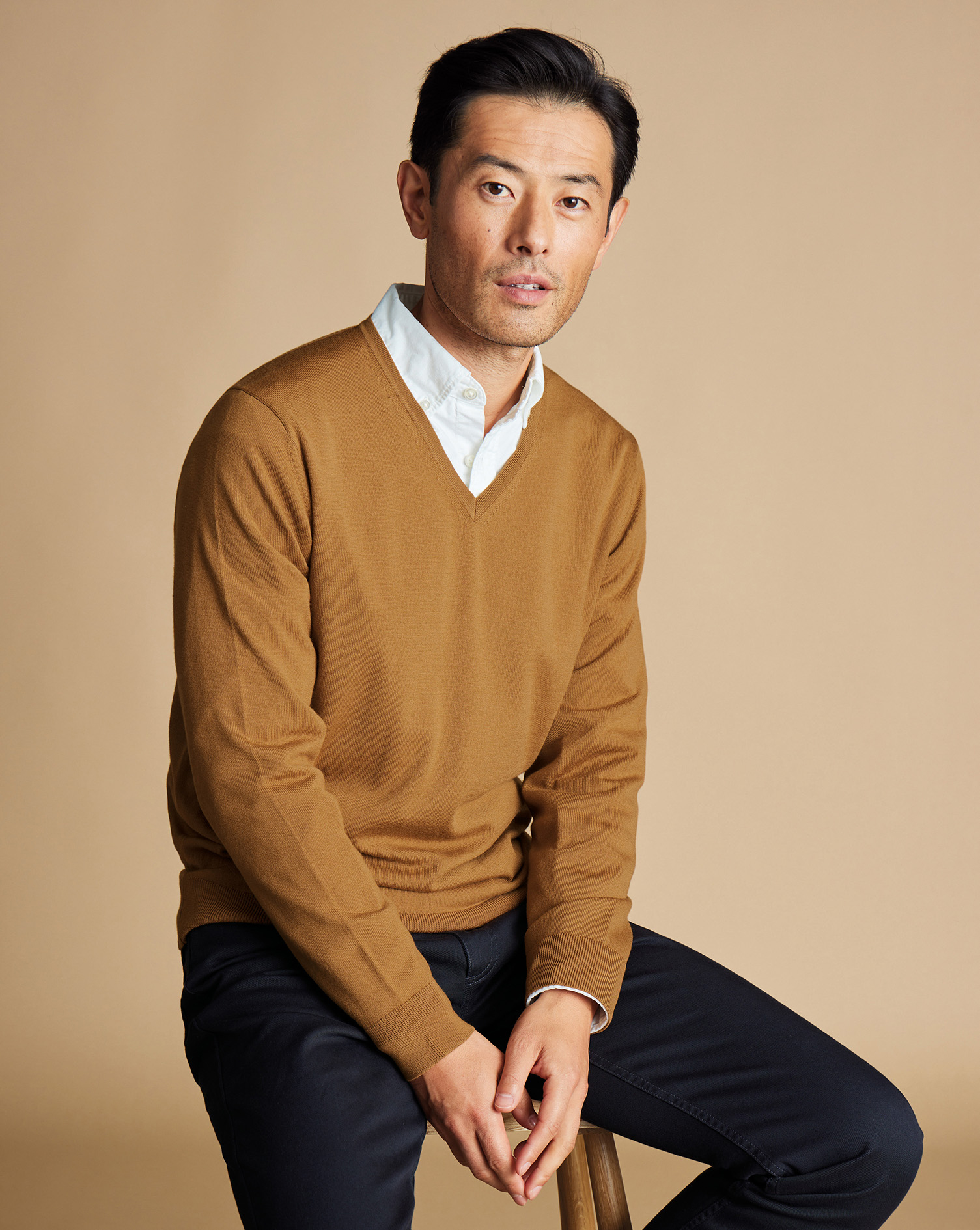 Merino V-Neck Jumper - Gold