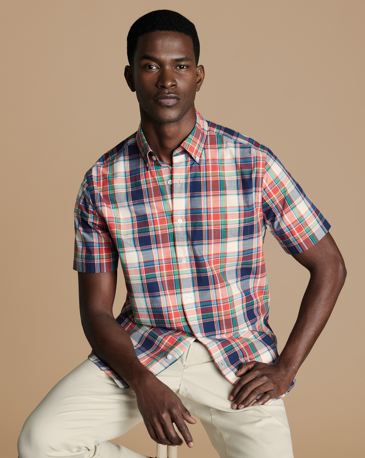 Non-Iron Stretch Poplin Short Sleeve Shirt - Red