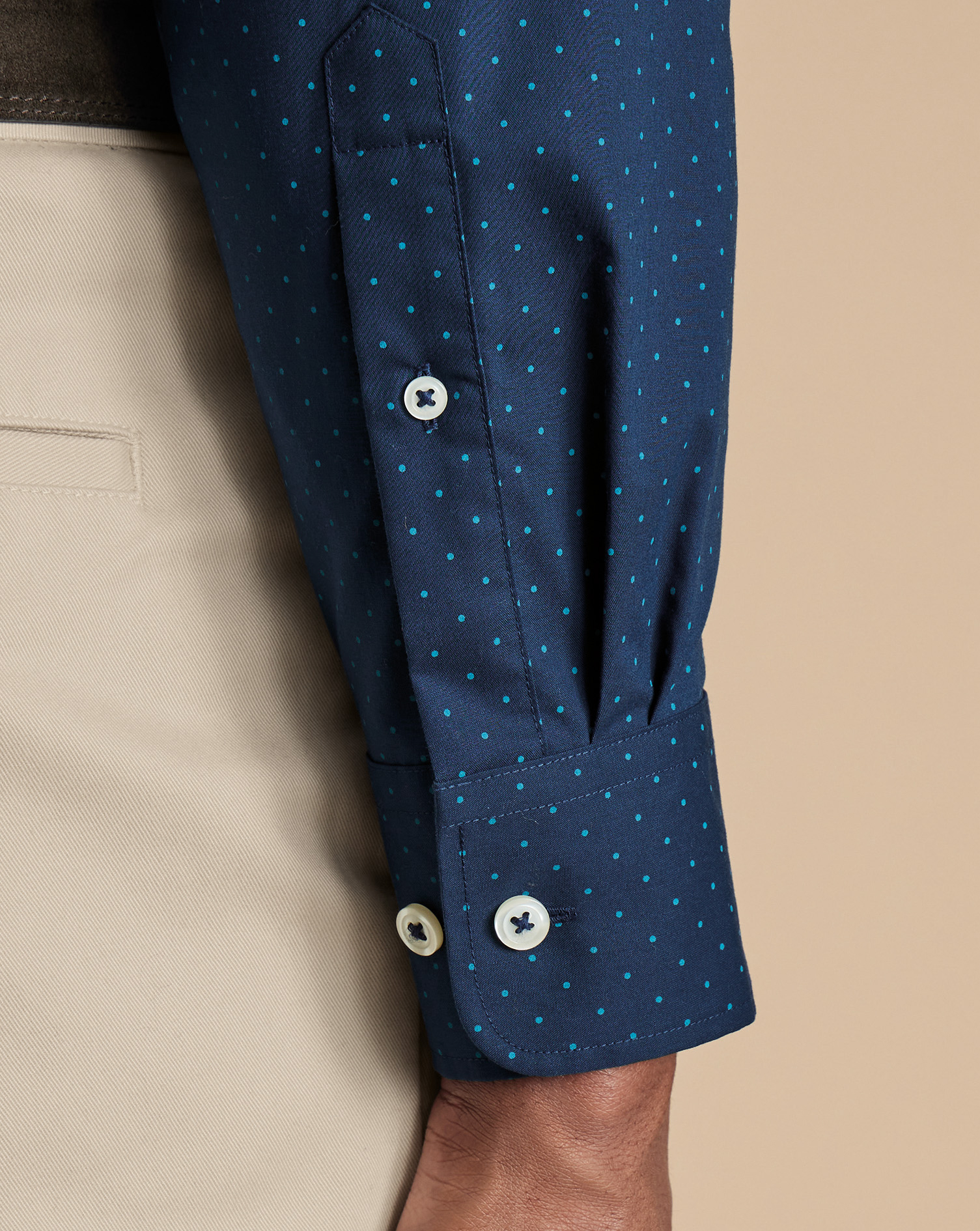 Non-Iron Stretch Print Spot Shirt - Petrol Blue