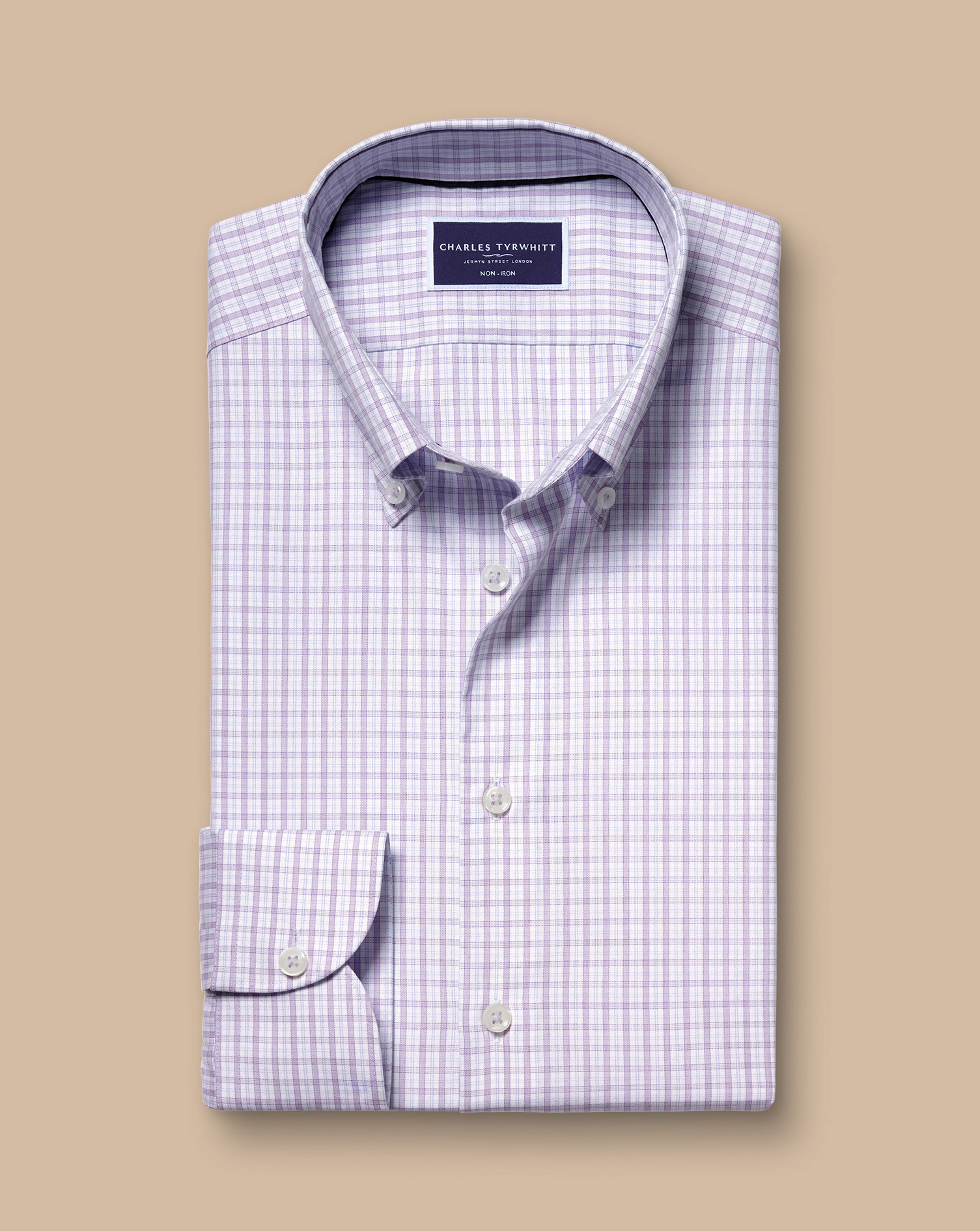 Button-Down Collar Non-Iron Oxford Grid Check Shirt - Lilac Purple