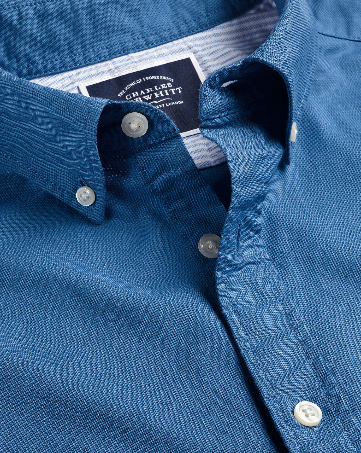 Button-Down Collar Washed Oxford Shirt  - Ocean Blue