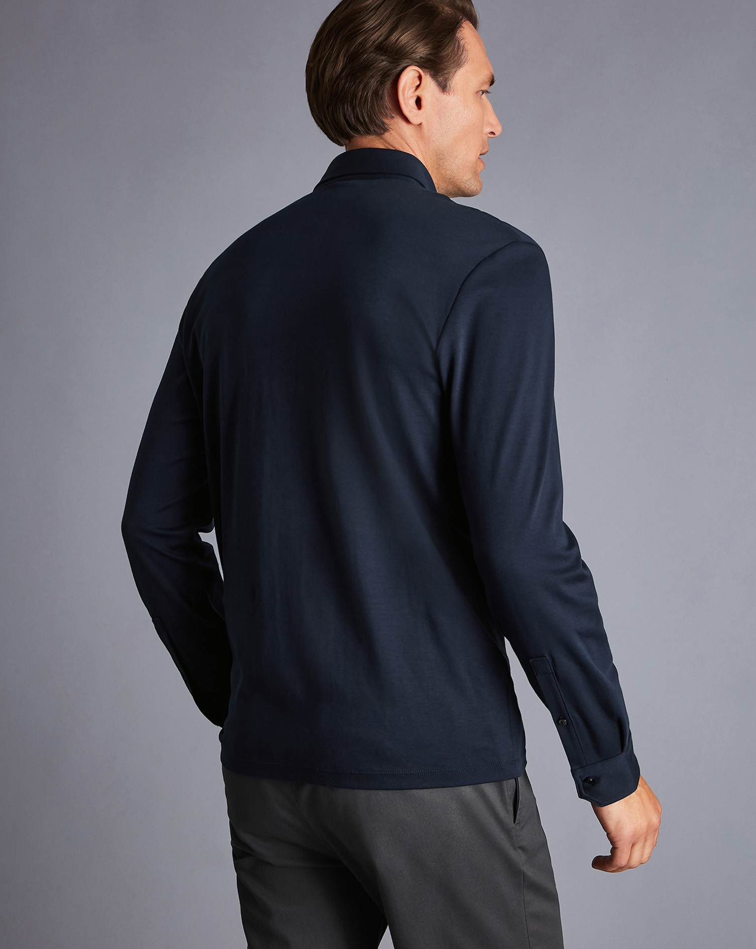 Long Sleeve Smart Jersey Polo - Navy