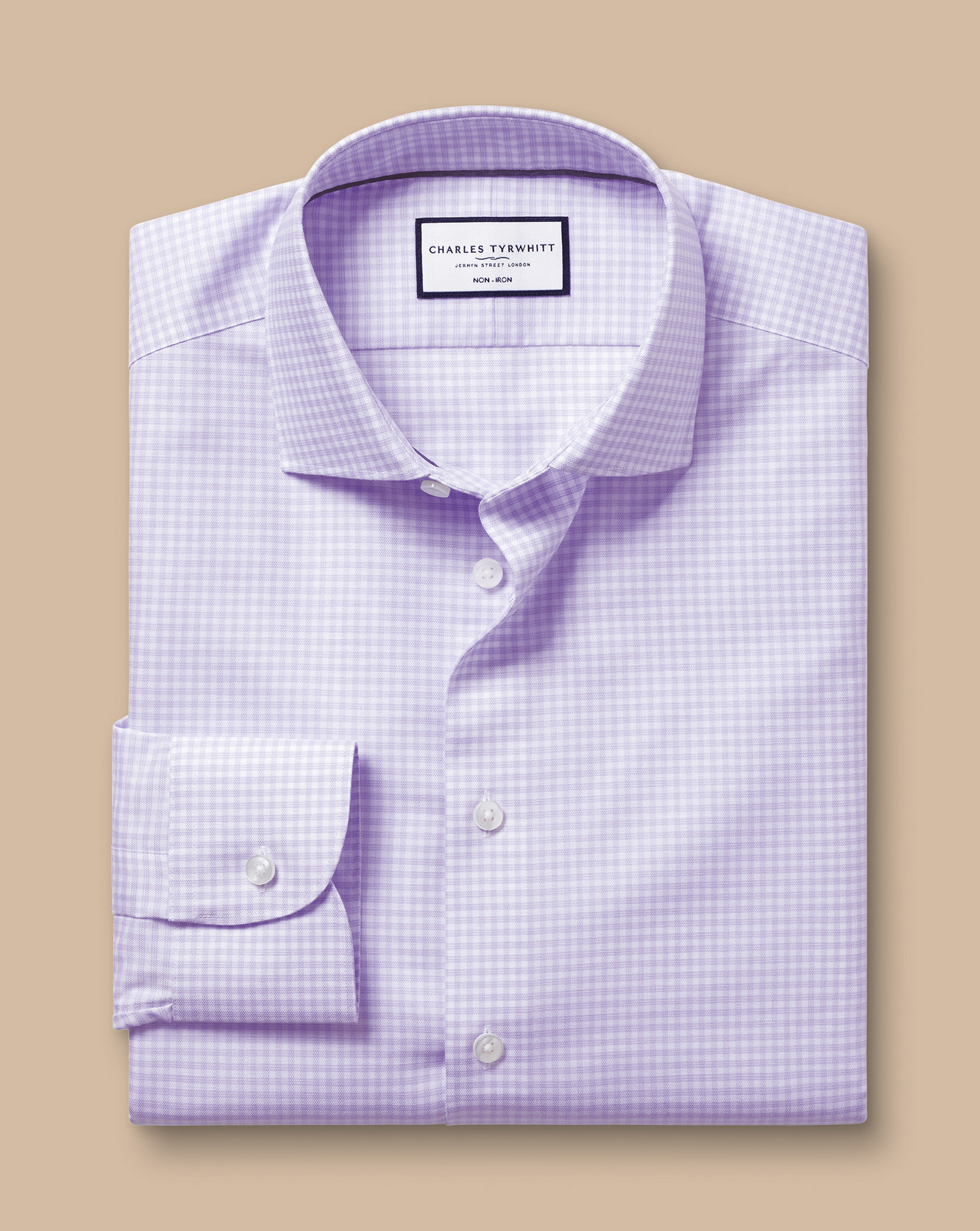 Semi-Cutaway Non-Iron Cotton Linen Shirt  - Lilac Purple