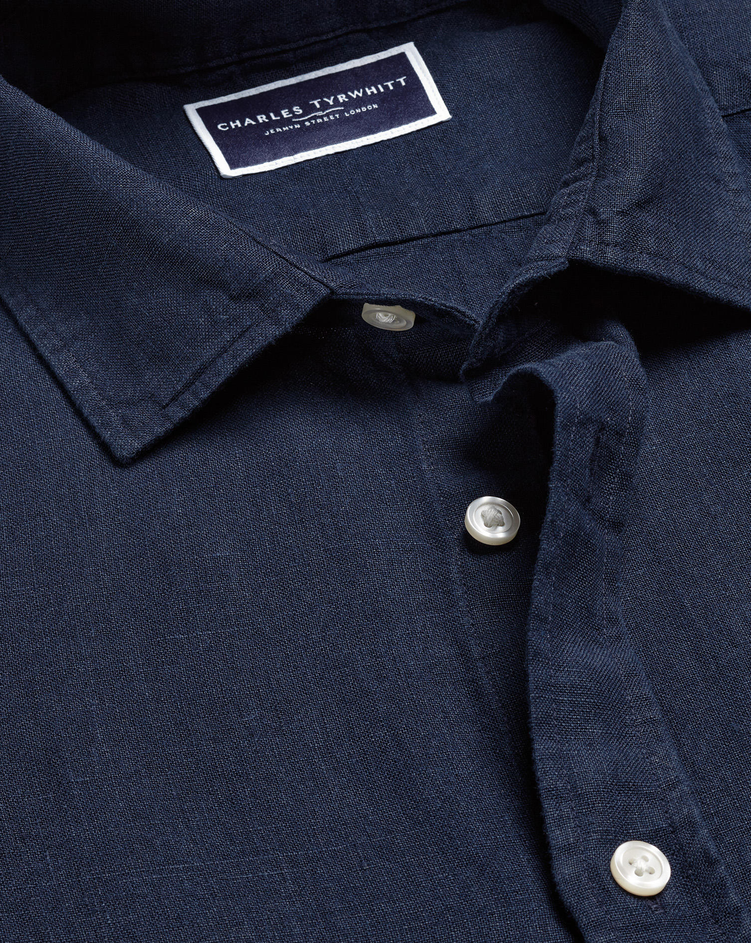 Pure Linen Short Sleeve Shirt  - Navy