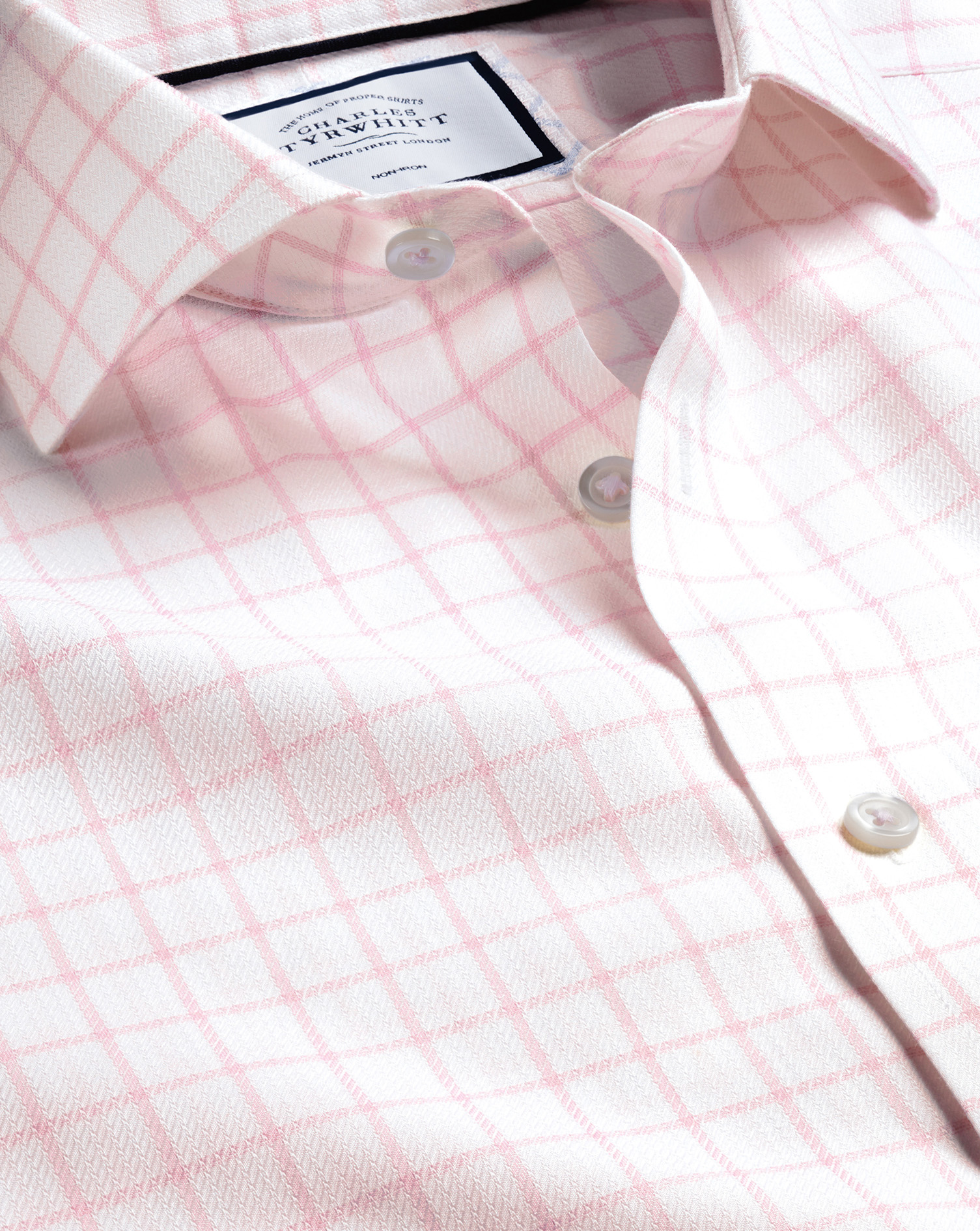 Charles Tyrwhitt Cutaway Collar Non-iron Henley Weave Check Cotton Dress Shirt In Pink