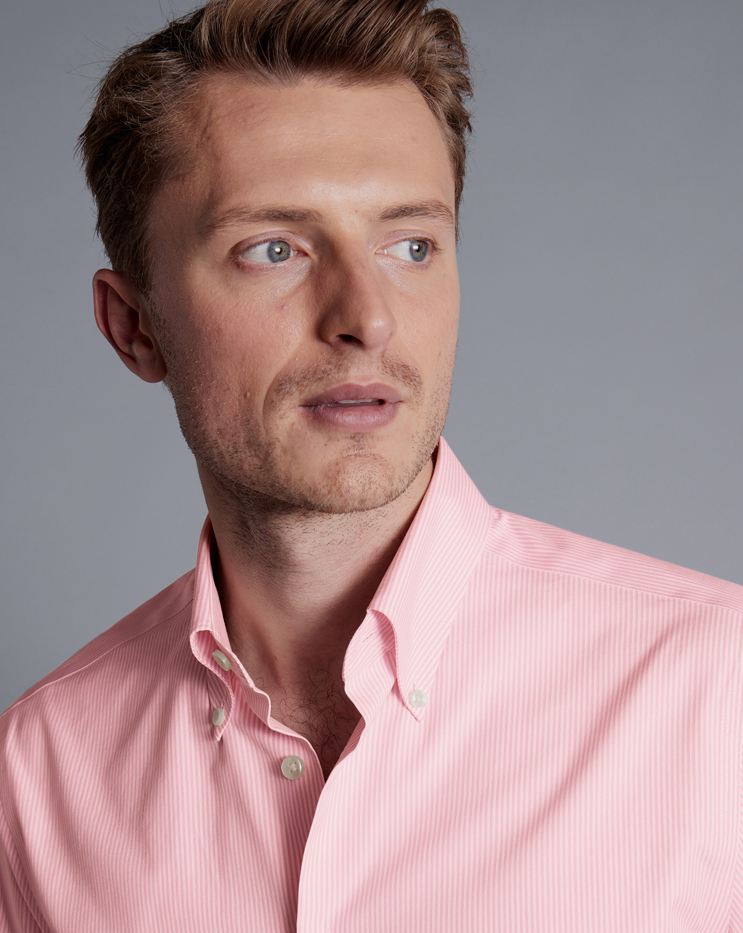 Button-Down Collar Non-Iron Oxford Stripe Shirt - Pink