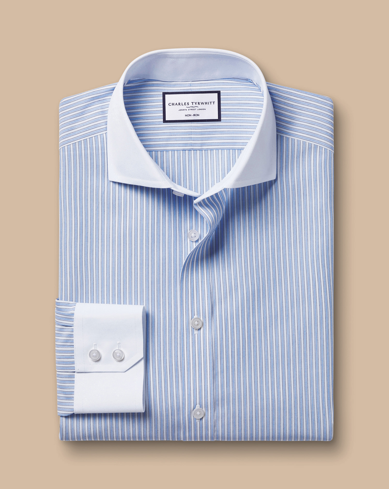 Cutaway Collar Non-Iron Poplin Winchester Guard Stripe Shirt - Cornflower Blue